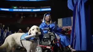 O cão Justin recebeu muitos aplausos ao receber o diploma