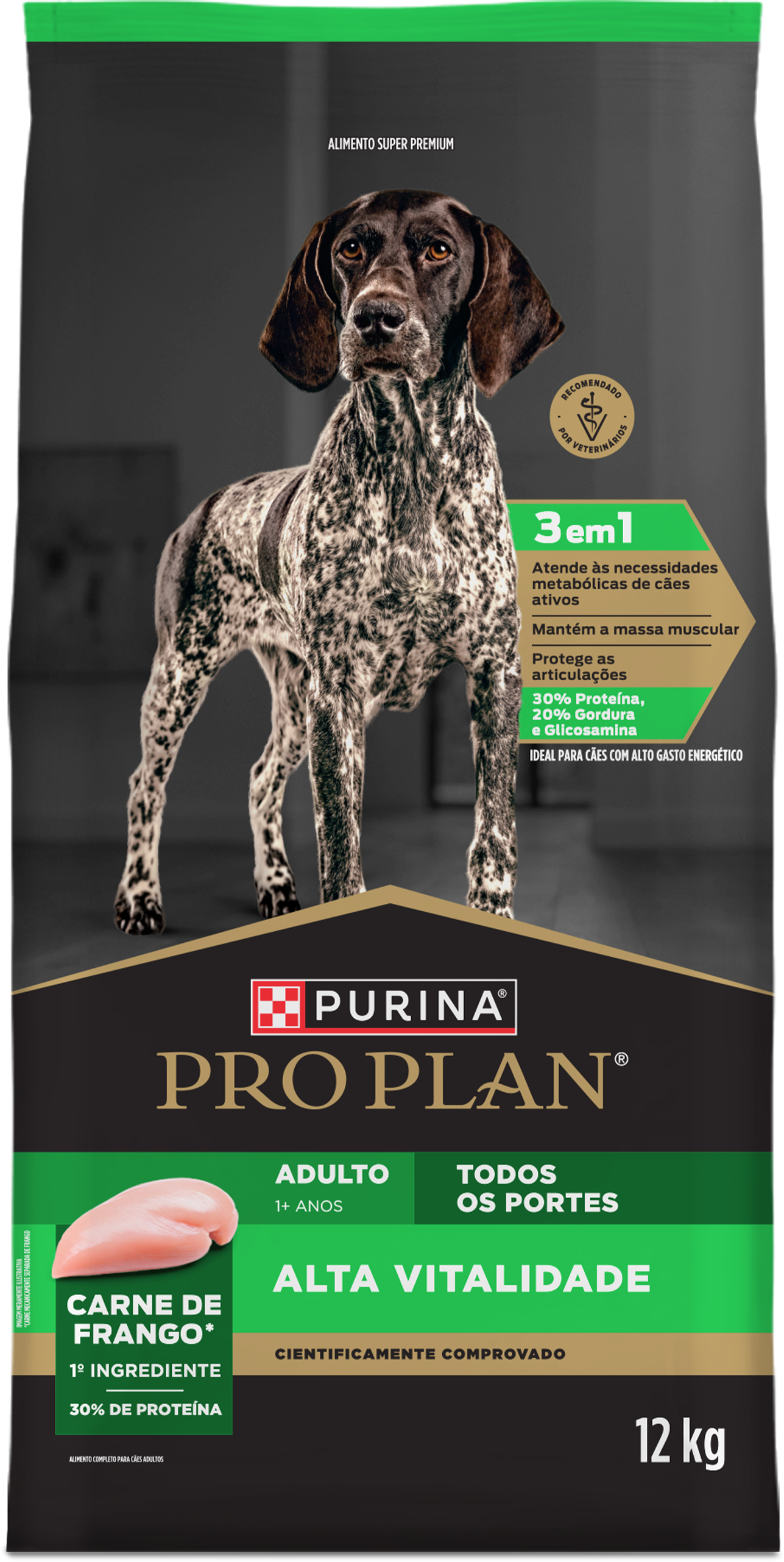 Ração para cães adultos Pro Plan Alta Vitalidade com frango, ração seca premium 3 em 1
