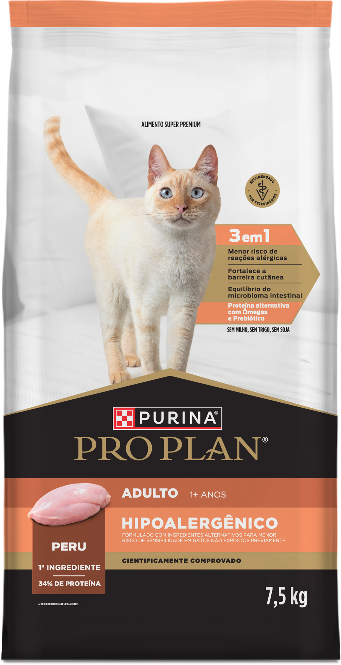 Pro Plan ração Hipoalergênico para gatos adultos com peru