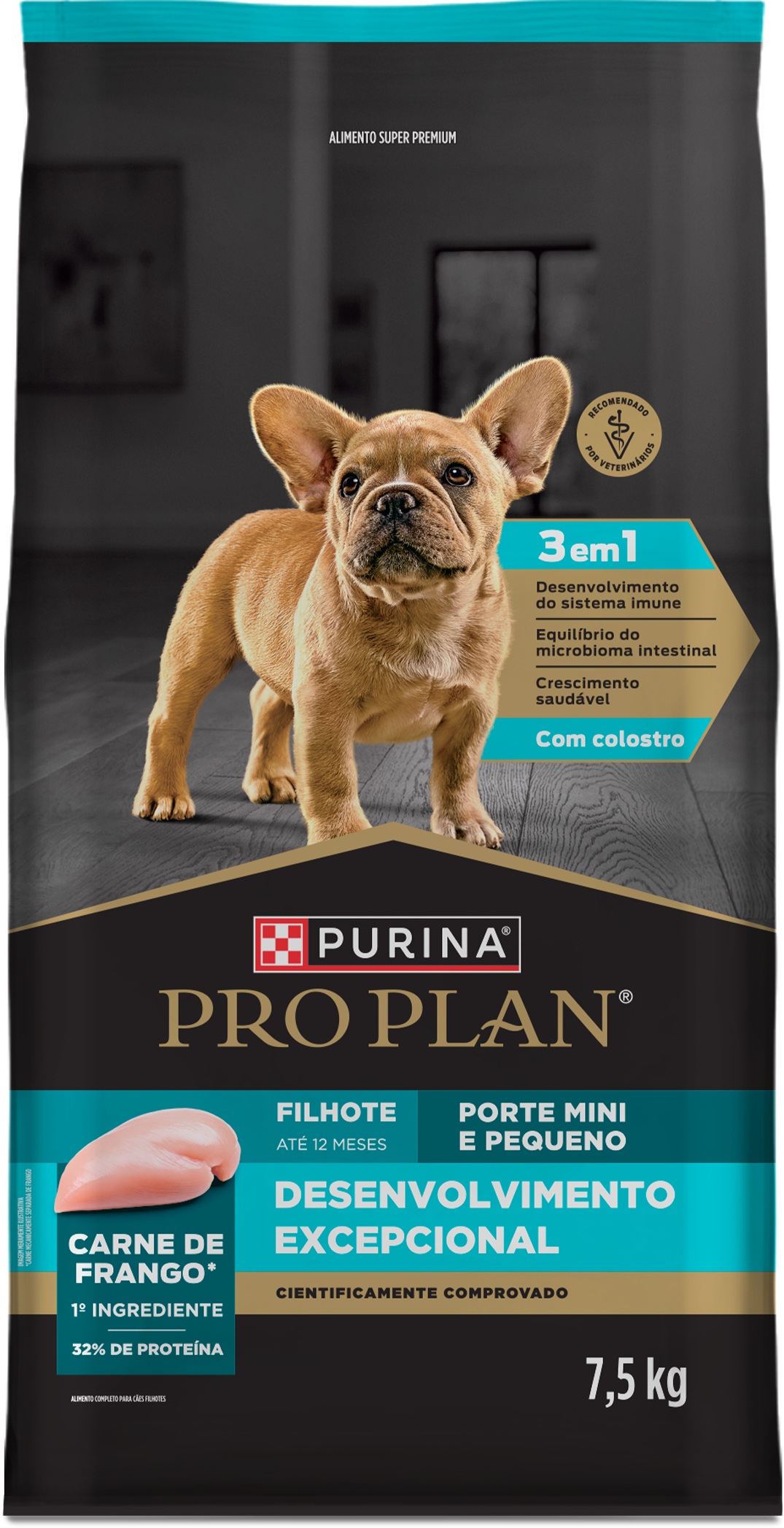 Ração Pro Plan Puppy ao lado de um filhote na card do produto