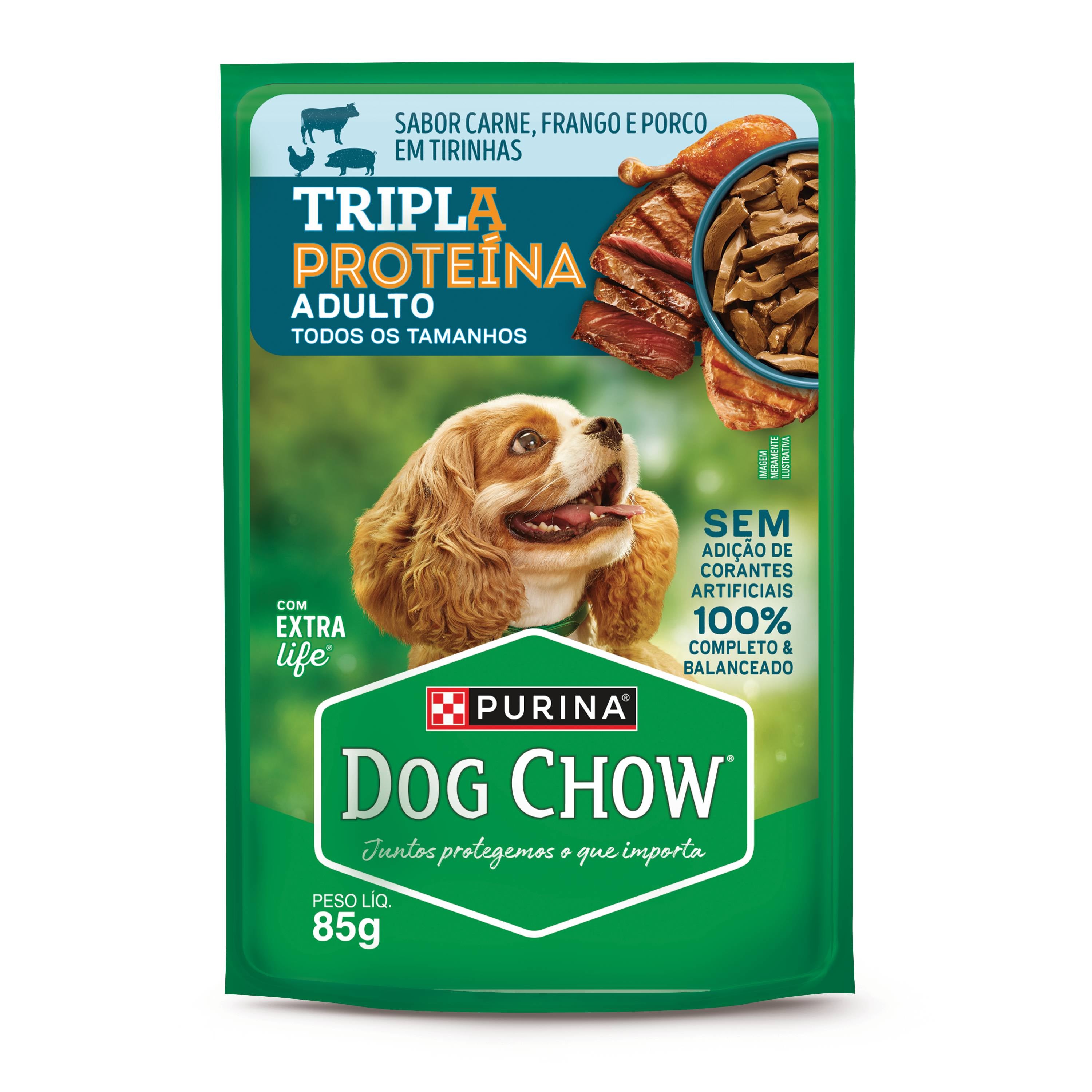 Dog Chow Ração úmida para cães adultos alta proteína carne porco e frango 85g