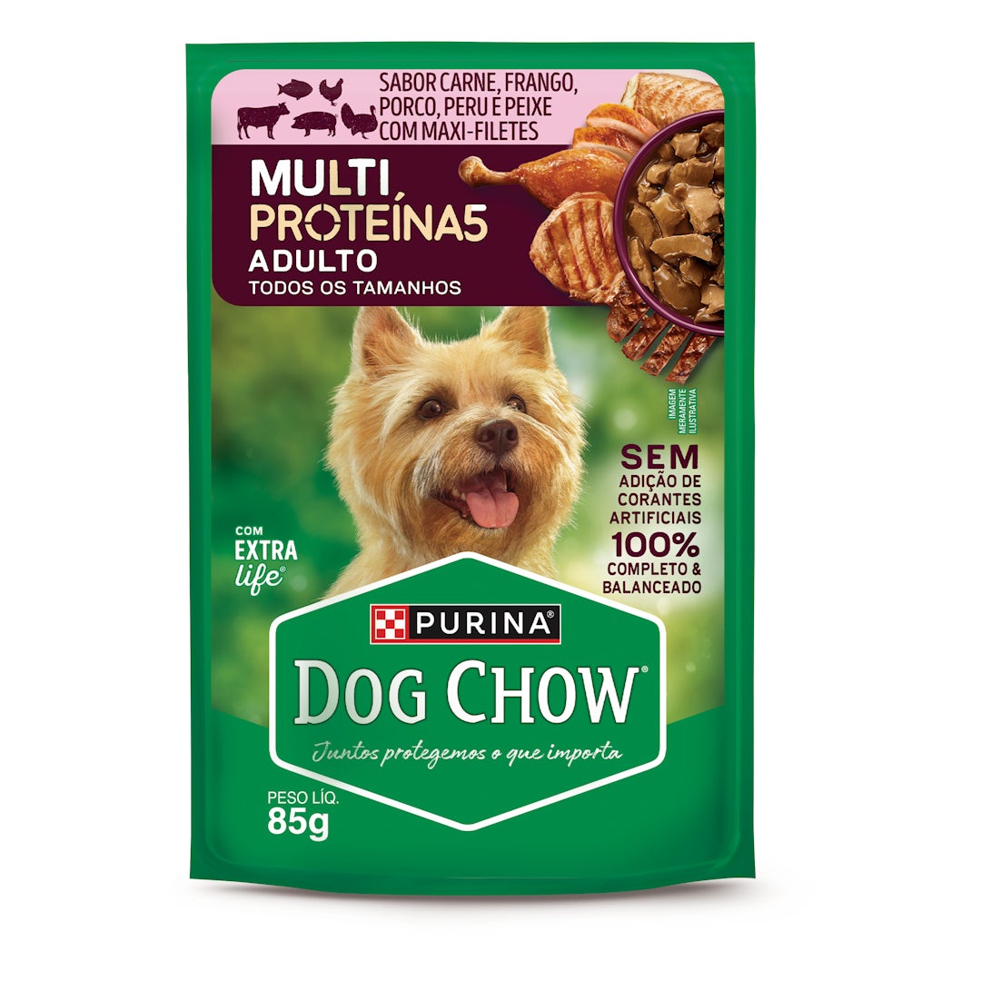 Dog Chow ração úmida para cães multi proteínas carne frango porco peru peixe 85g