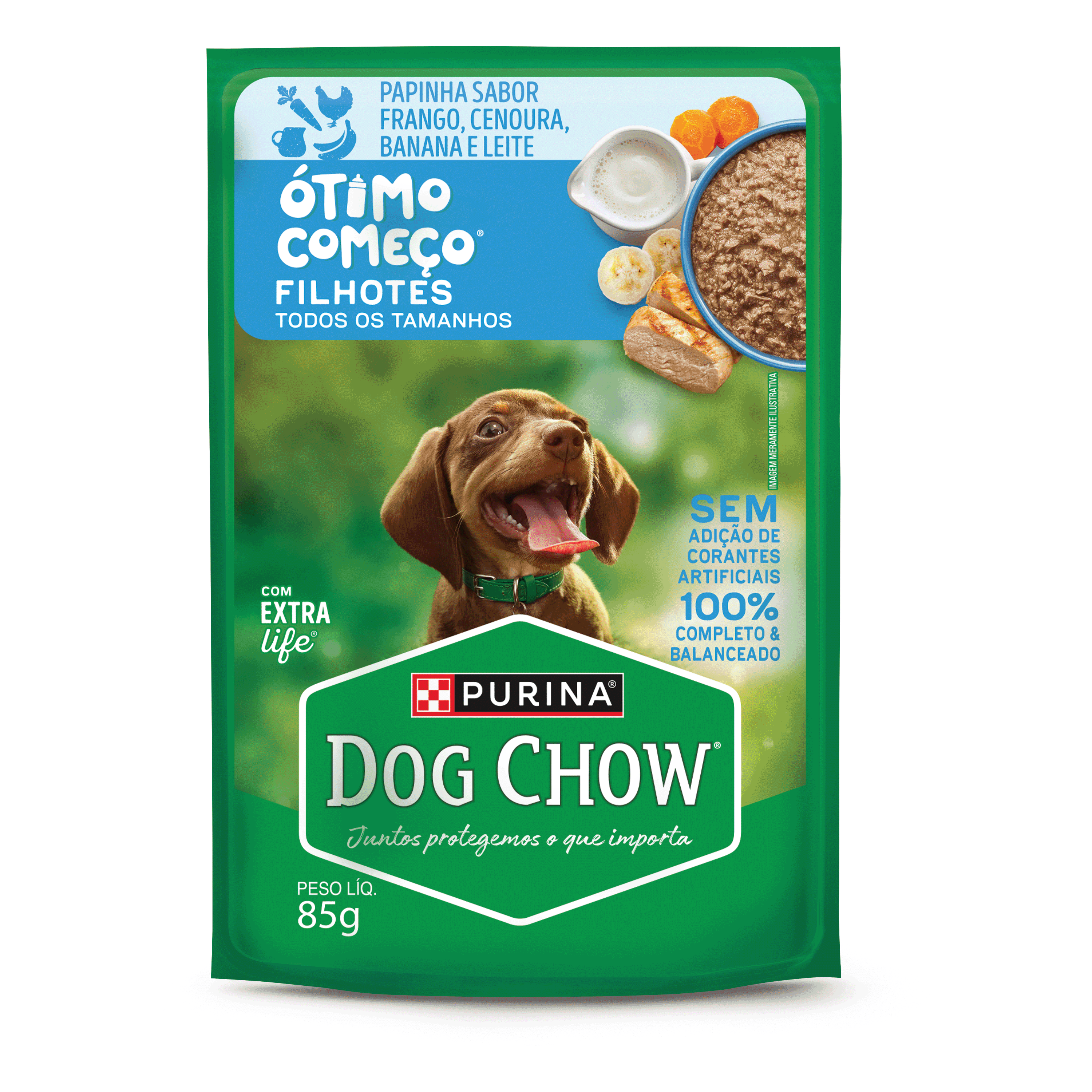 Dog Chow sachê ração úmida para filhotes papinha frango cenoura banana leite 85g