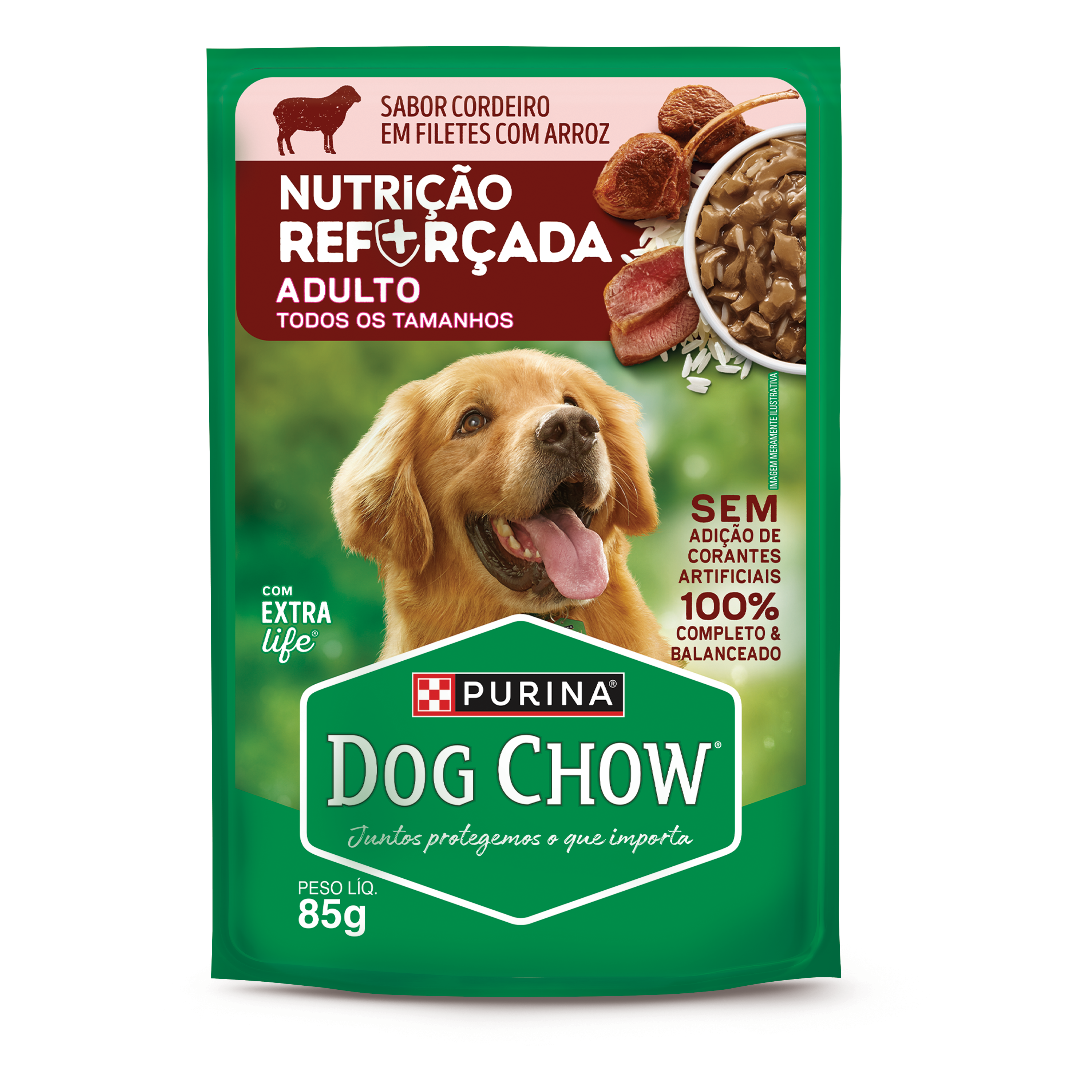 Dog Chow sachê ração úmida para cães adulto sabor cordeiro com arroz 85g