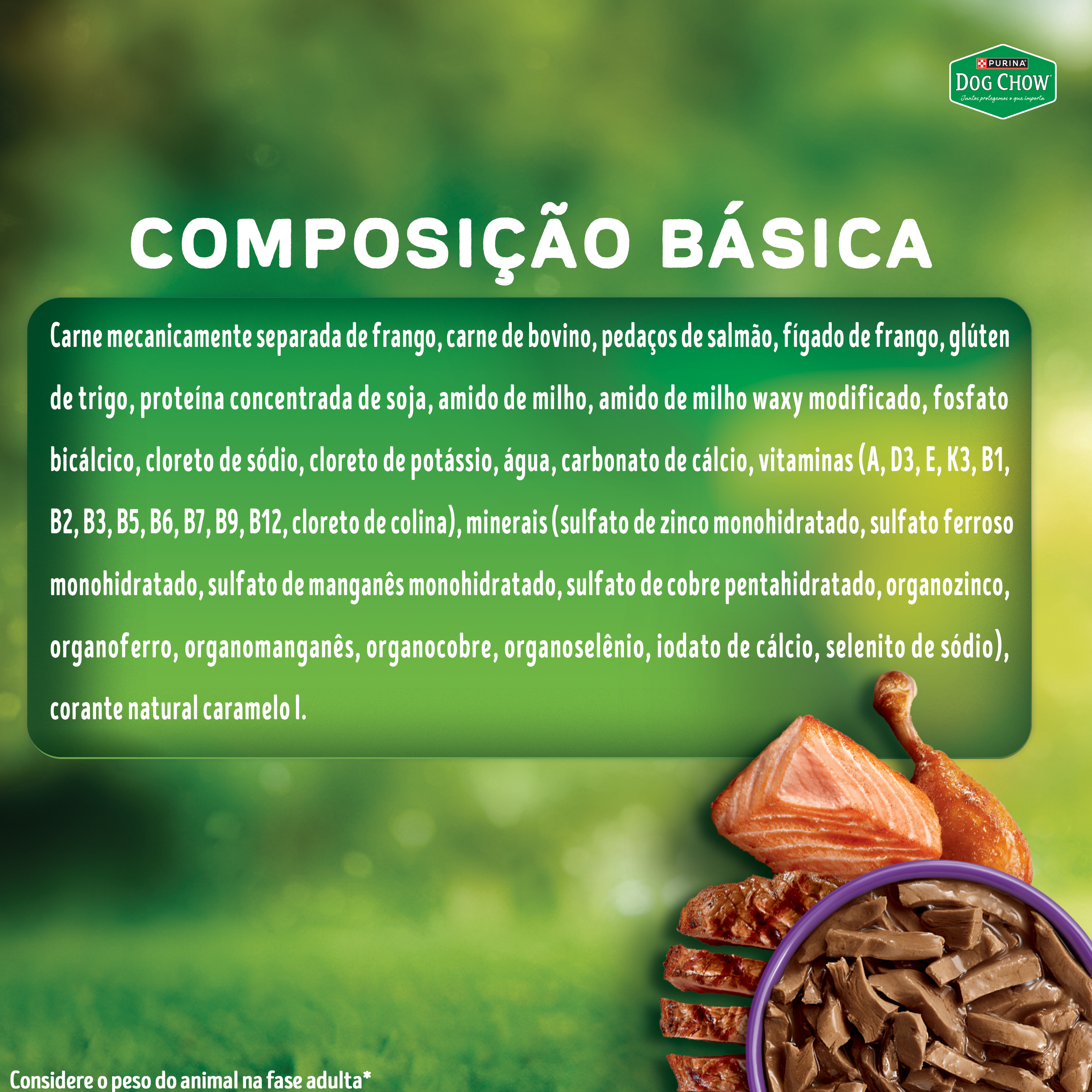 Dog Chow sachê ração úmida para cães adulto tripla proteína carne frango salmão tirinhas 85g