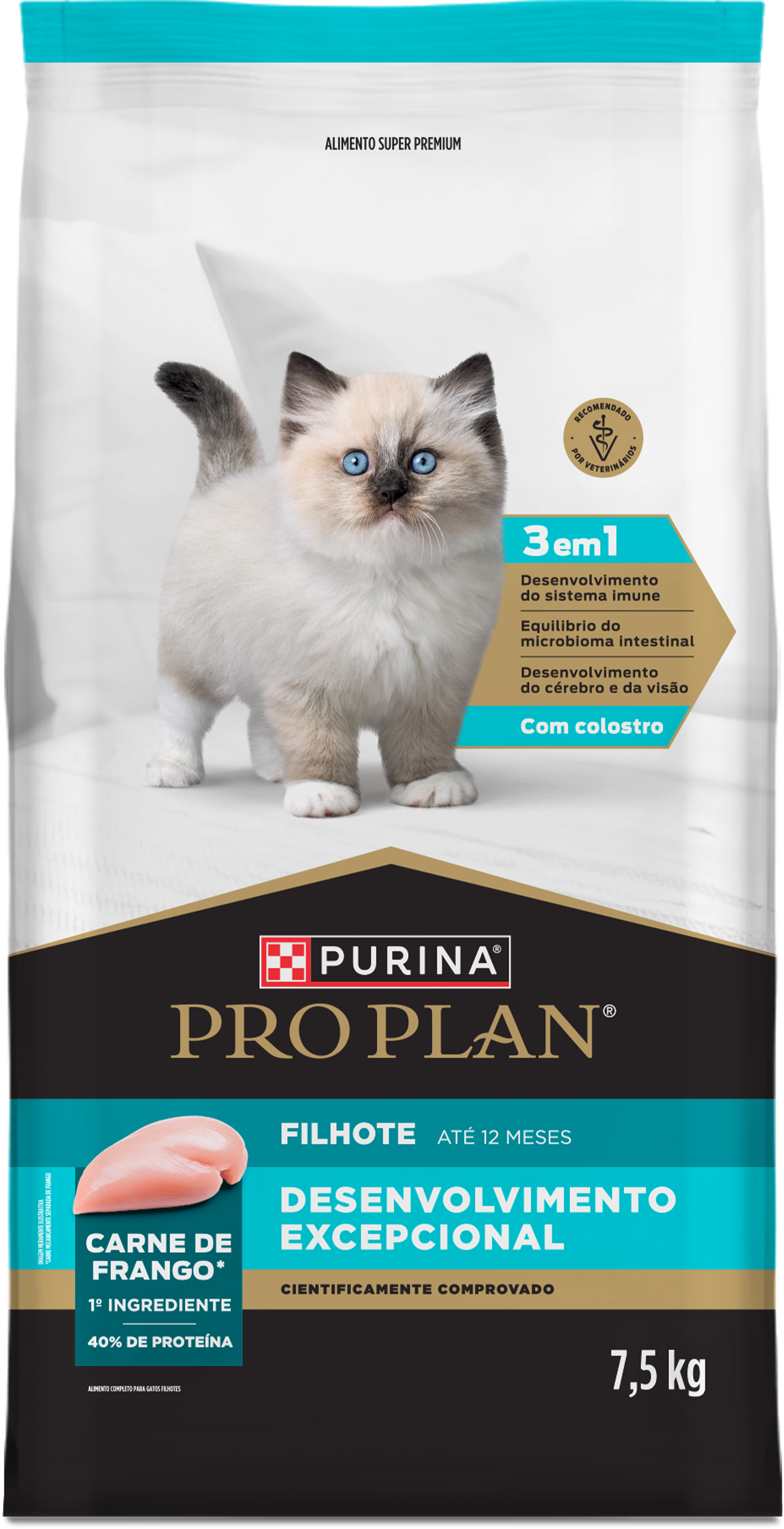 Ração Pro Plan Kitten ao lado de um filhote de gato na card do produto