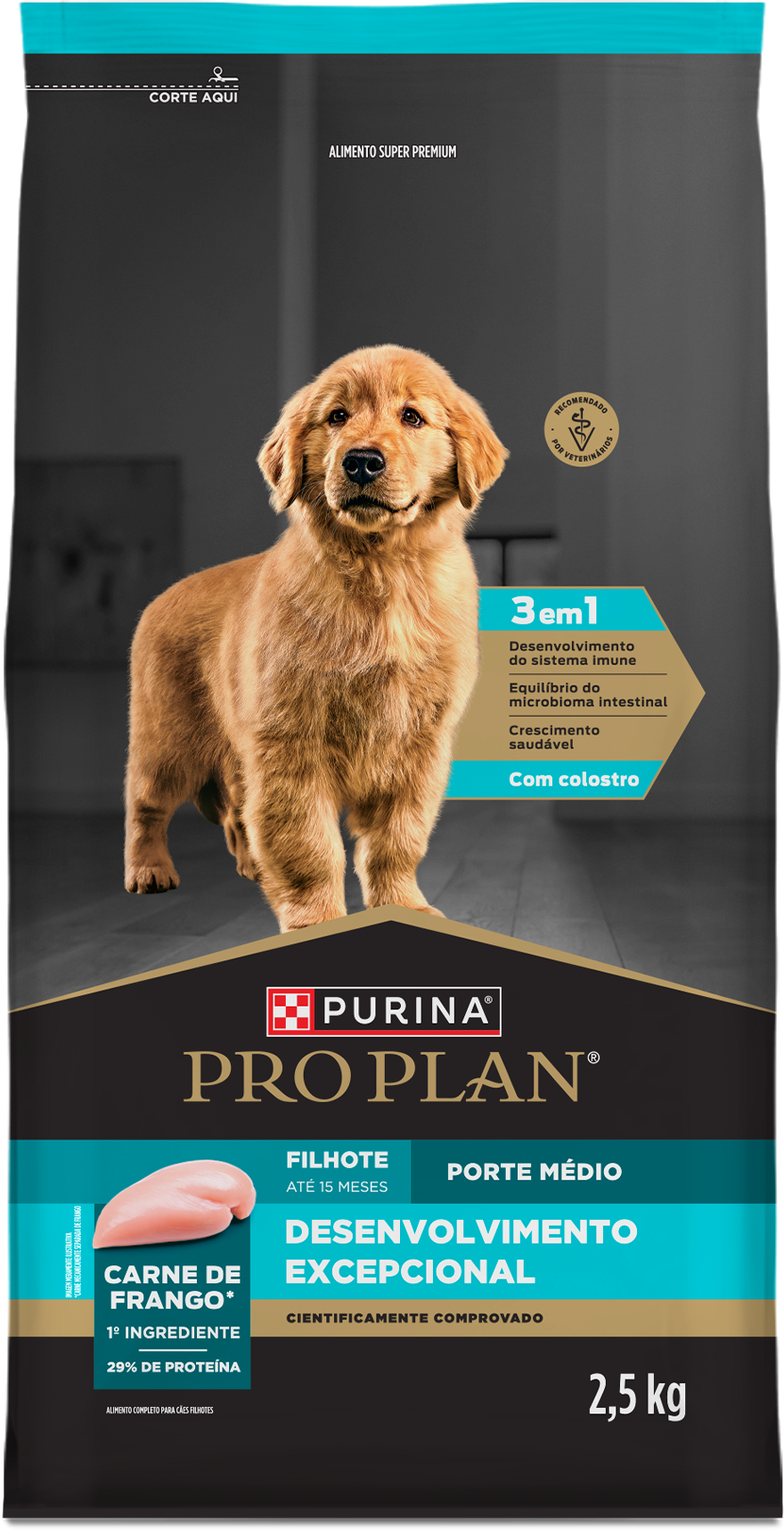 Racao para filhote Pro Plan de porte médio com frango.