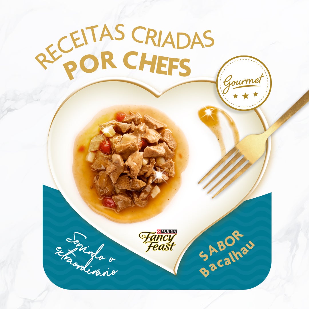 Sachê de ração úmida para gatos Fancy Feast Supremó sabor bacalhau com tomate e batata