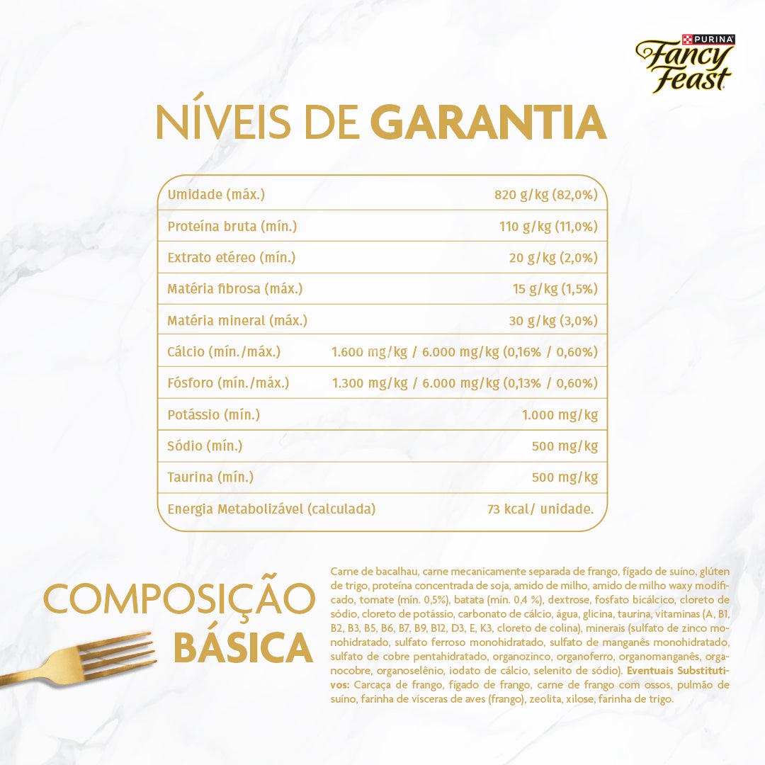 Sachê de ração úmida para gatos Fancy Feast Supremó sabor bacalhau com tomate e batata