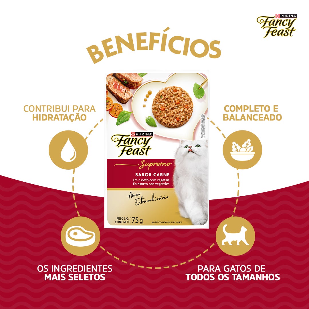 Sachê de ração úmida para gatos Fancy Feast Supremó sabor carne em risoto com vegetais