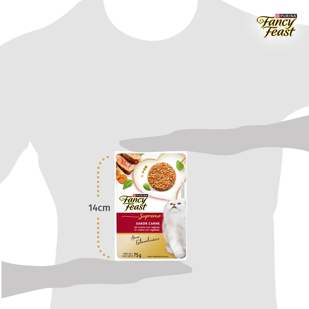 Sachê de ração úmida para gatos Fancy Feast Supremó sabor carne em risoto com vegetais