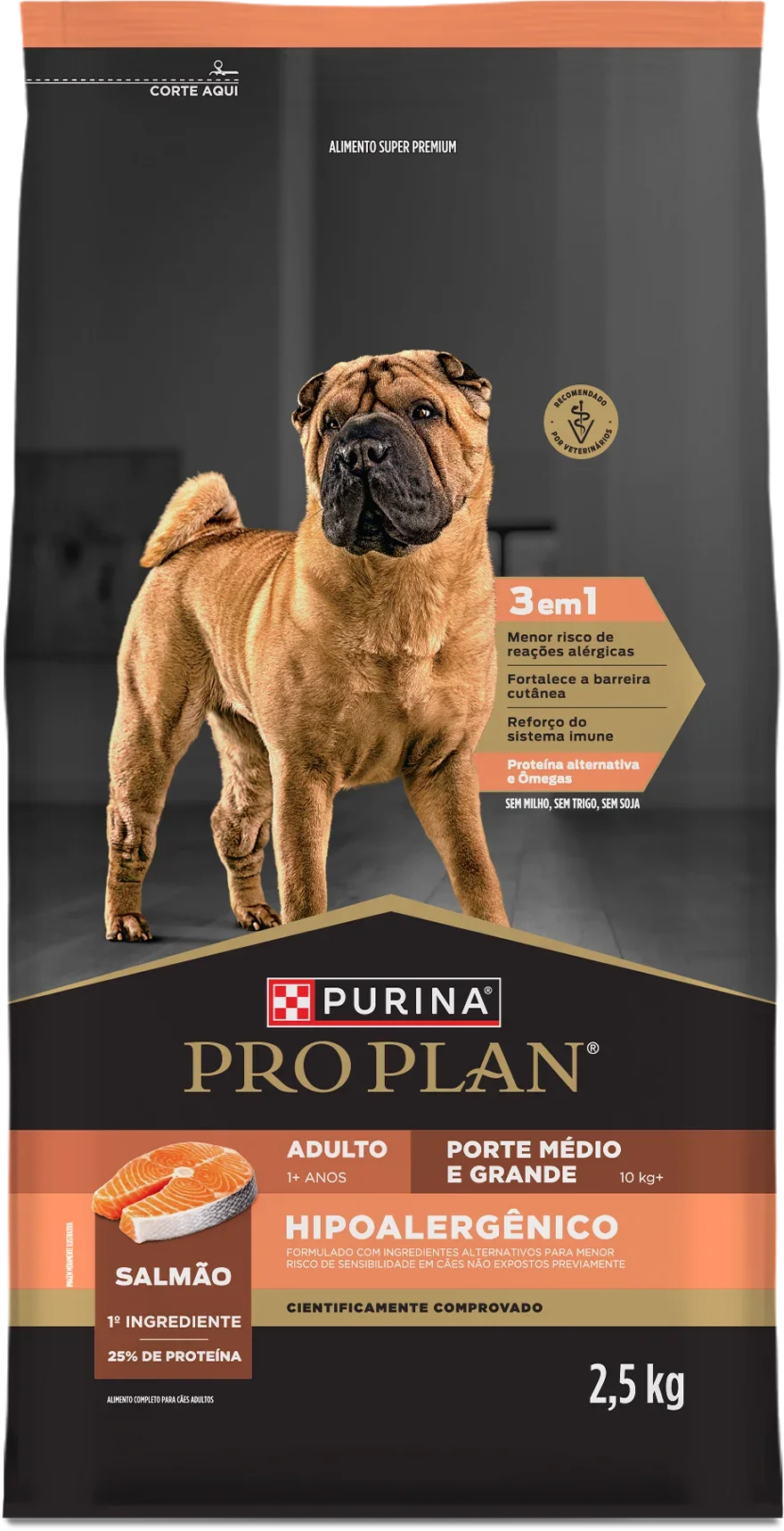 Ração Purina Pro Plan hipoalergênica para cães adultos de porte médio e grande com salmão