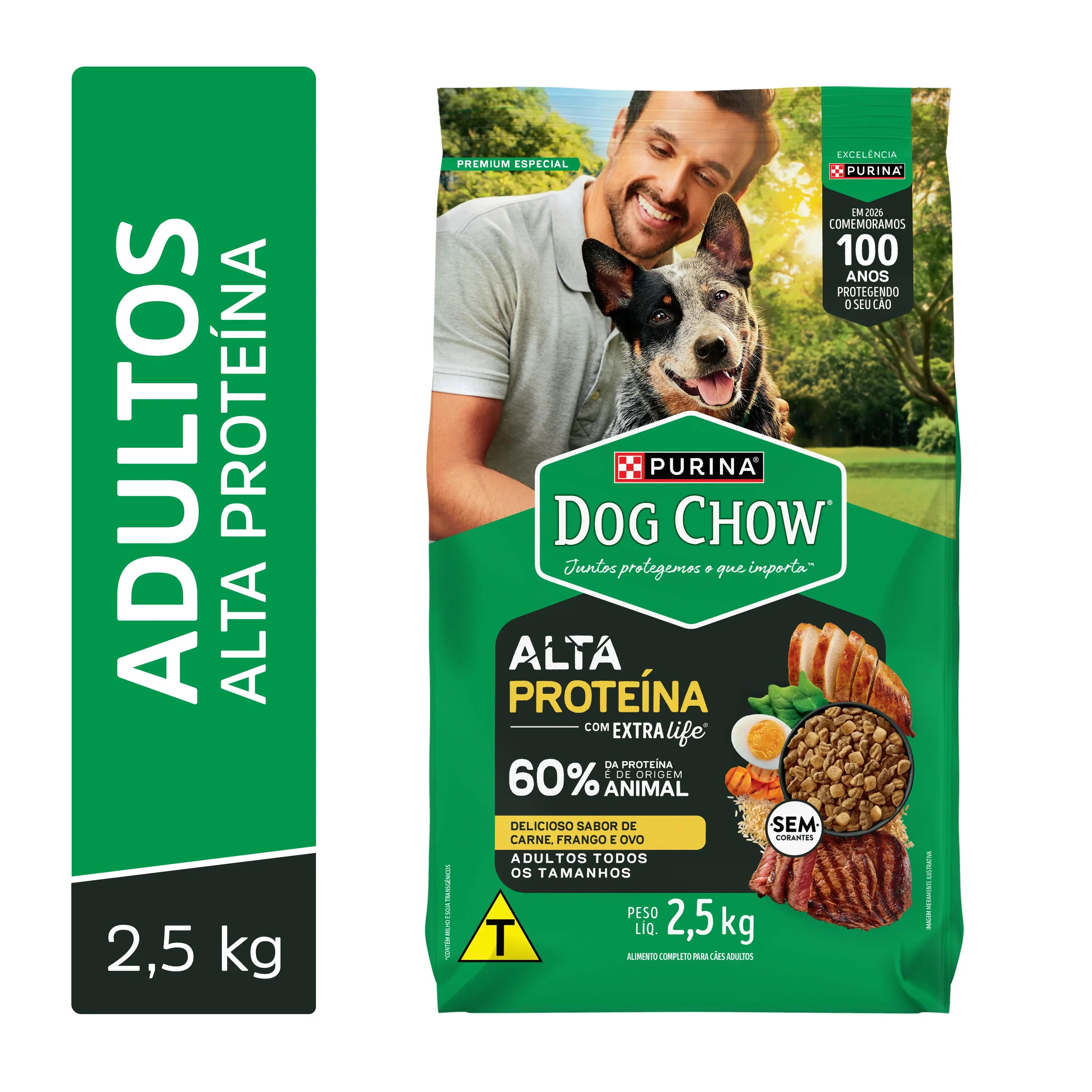 Embalagem de Dog Chow Alta Proteína Ração para Cães Adultos Purina