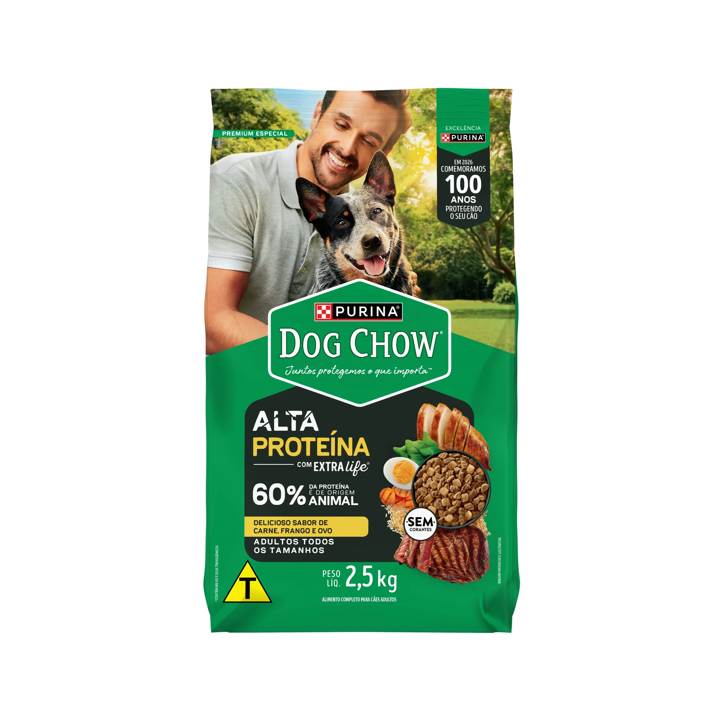 Embalagem de Dog Chow Alta Proteína Ração para Cães Adultos Purina