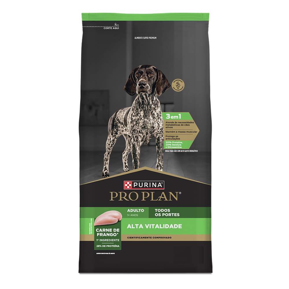 Ração para cães ativos Purina Pro Plan Alta Vitalidade Todos os Portes com frango