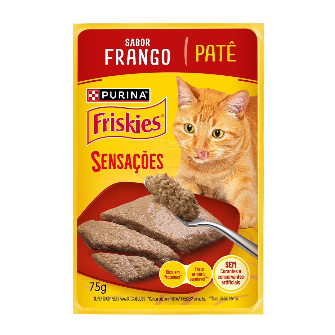 Ração úmida para gatos adultos Friskies® Patê Sensações sabor Frango