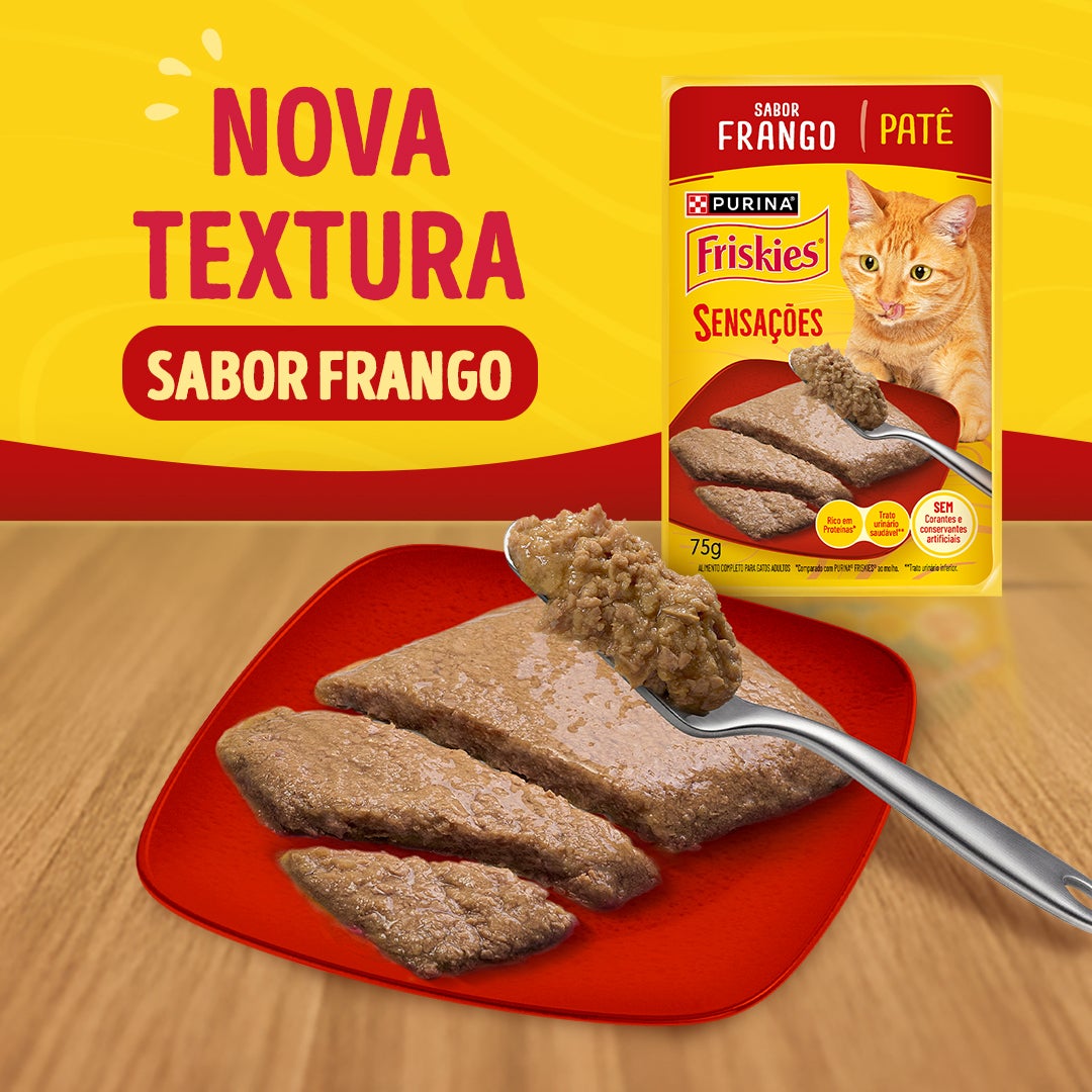 Ração úmida para gatos adultos Friskies® Patê Sensações sabor Frango
