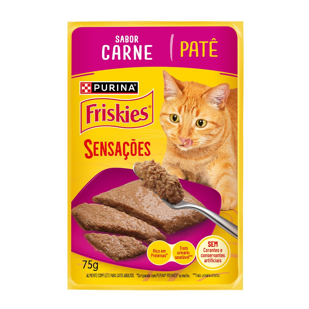 Ração úmida para gatos adultos Friskies® Patê Sensações sabor Carne
