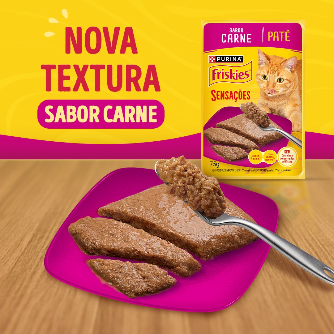 Ração úmida para gatos adultos Friskies® Patê Sensações sabor Carne