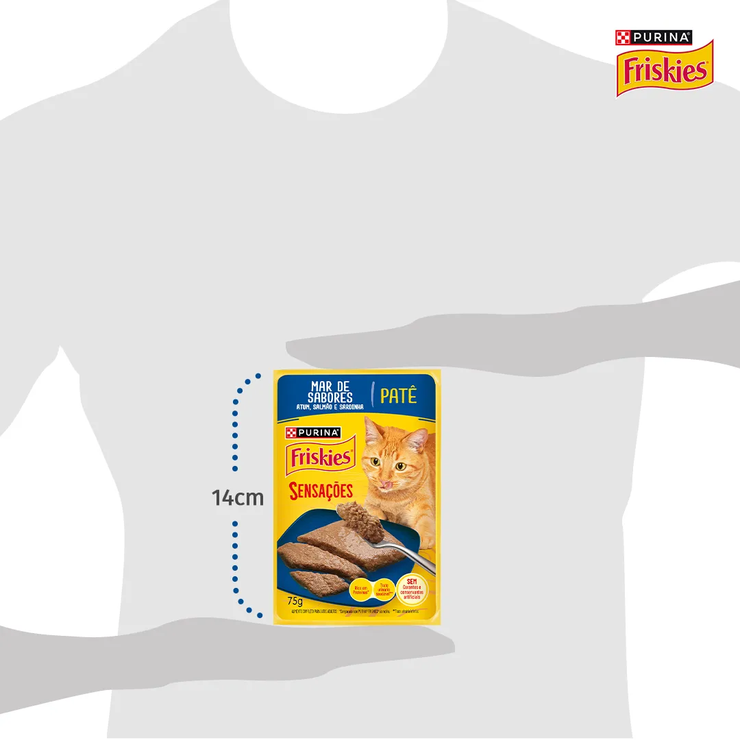 Ração úmida para gatos adultos Friskies® Patê Sensações sabor Atum, Salmão e Sardinha