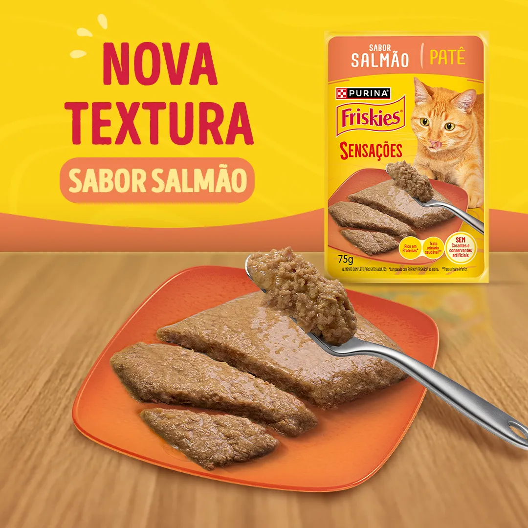 Ração úmida para gatos adultos Friskies® Patê Sensações sabor Salmão