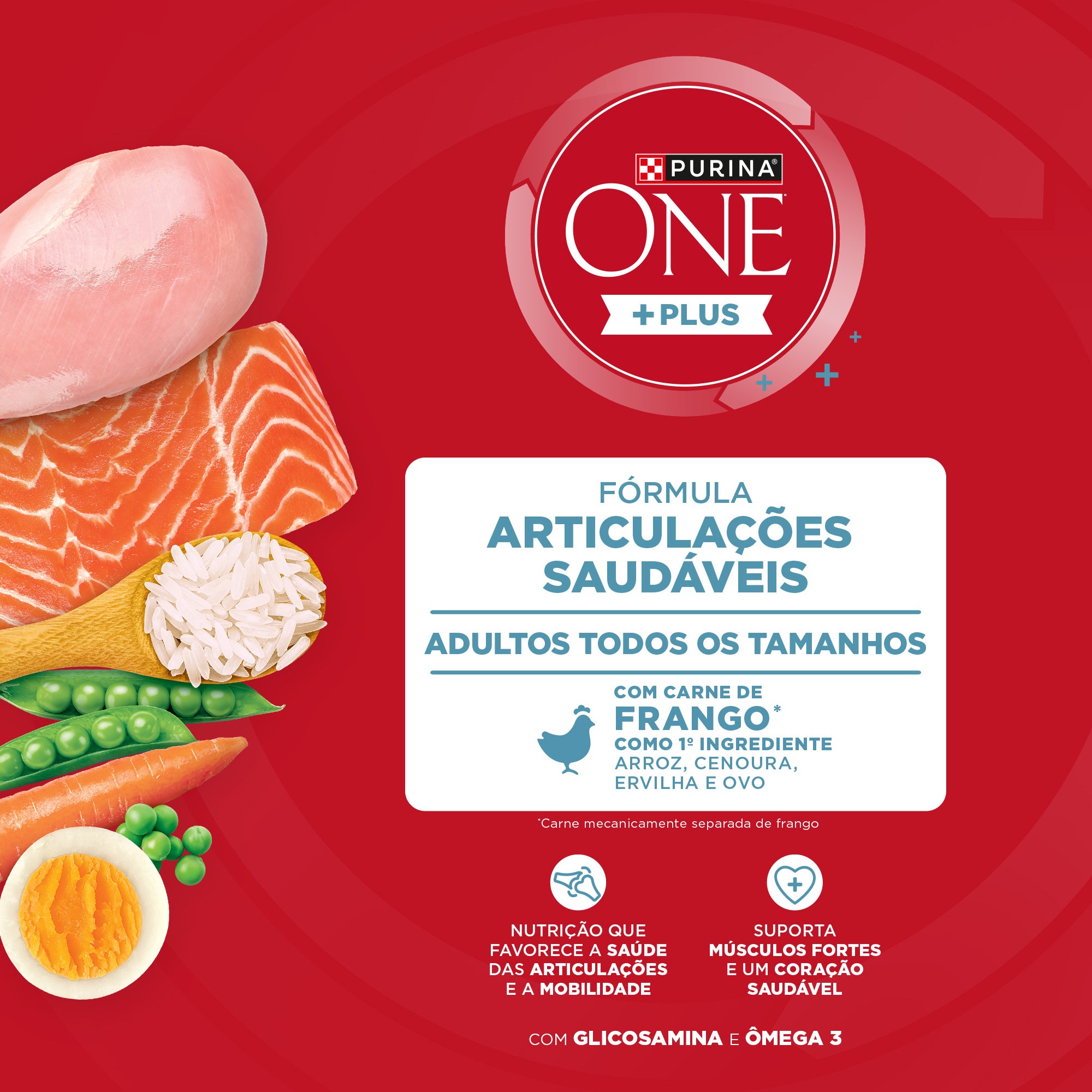 Purina One ração para cães adultos com frango, glicosamina e ômega 3 para articulações saudáveis