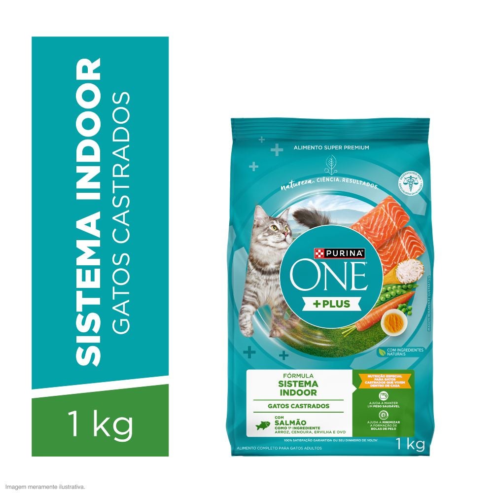 Purina One Sistema Indoor para gatos adultos castrados com salmão
