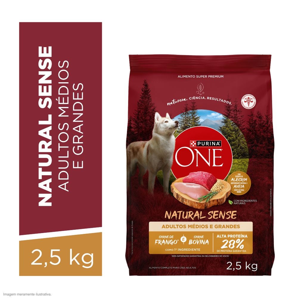 Purina One Natural Sense ração para cães adultos médios e grandes com frango e carne bovina