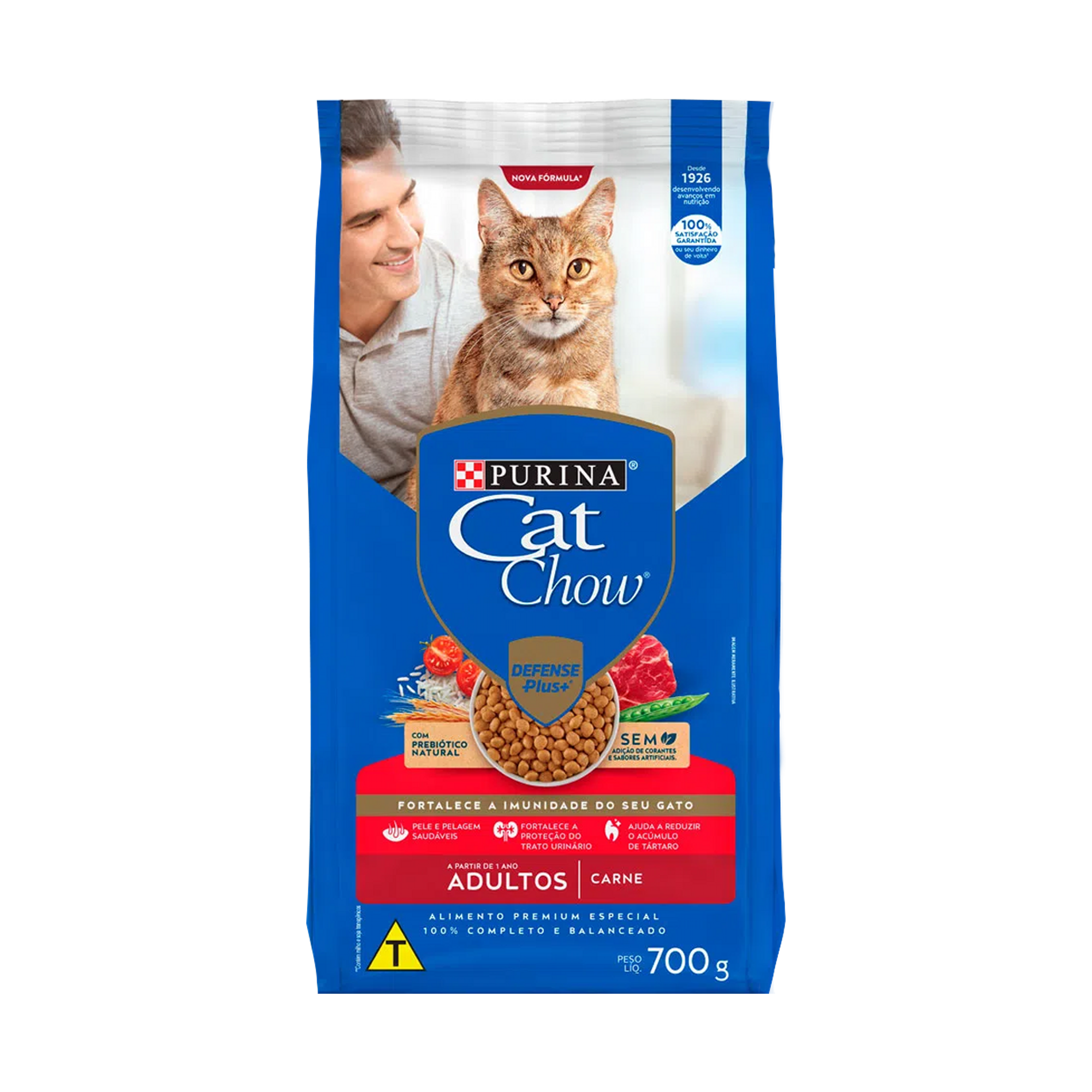 Embalagem de Cat Chow carne para gato adulto, vista frontal