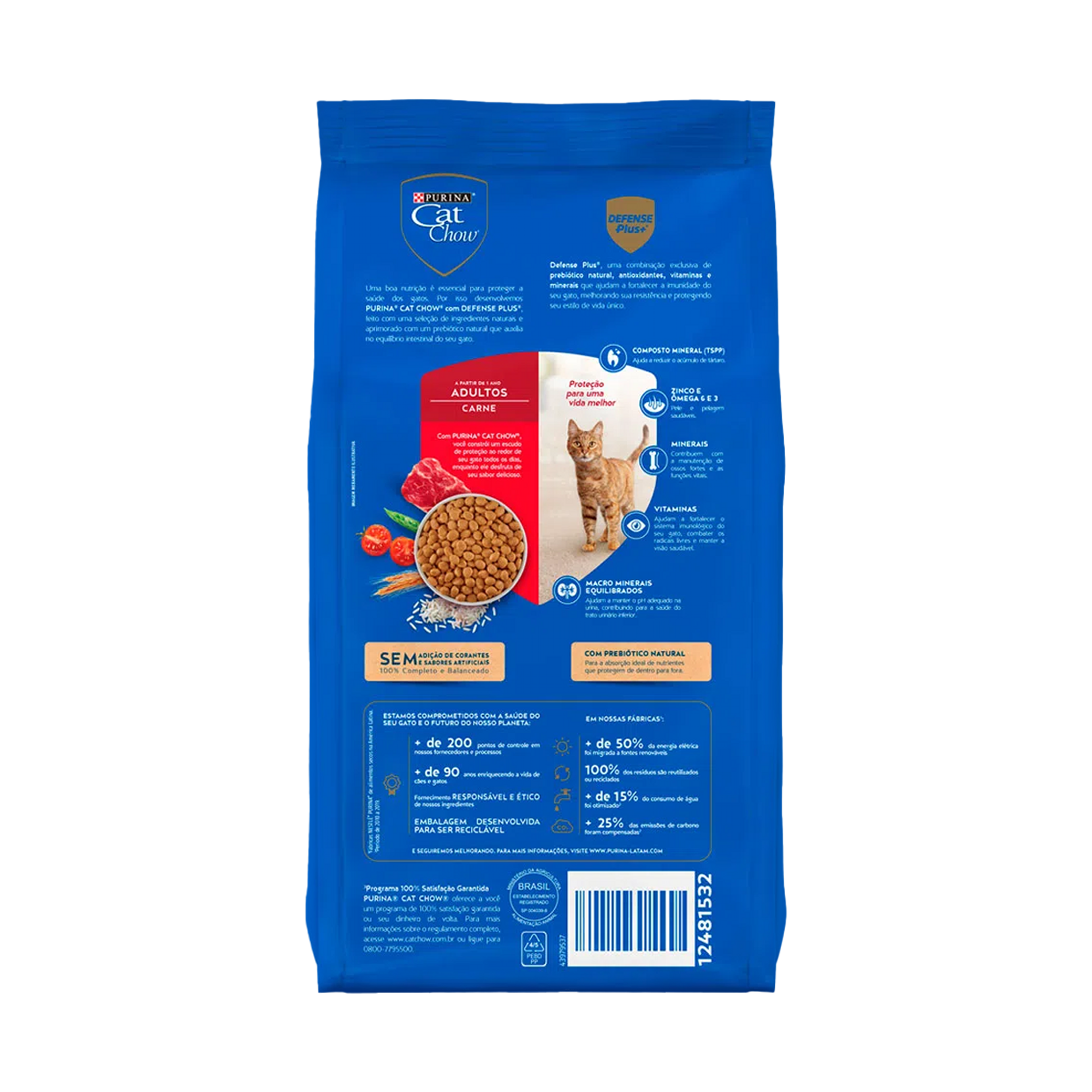 Embalagem de Cat Chow carne para gato adulto, vista traseira