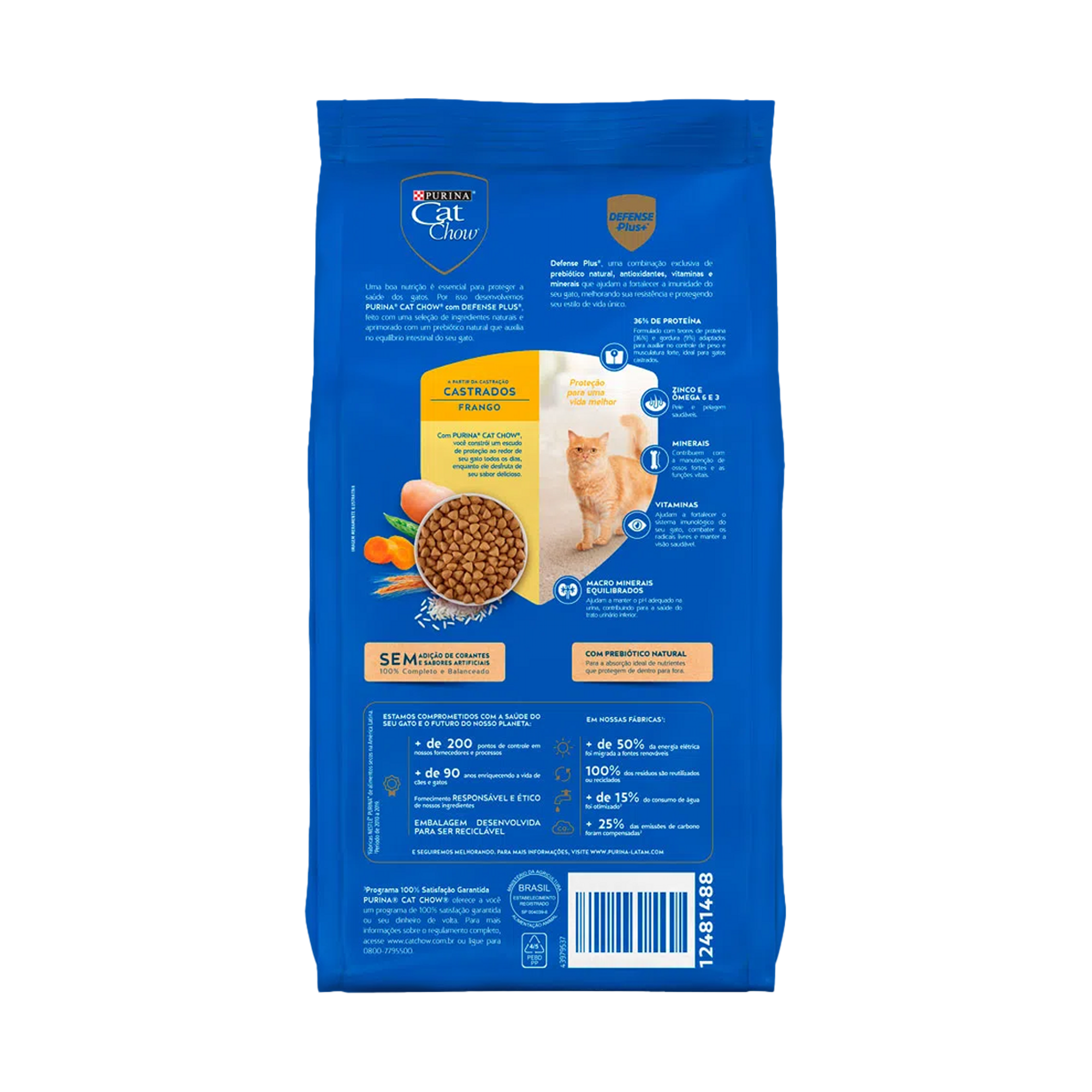 Embalagem de Cat Chow castrados sabor frango, vista traseira