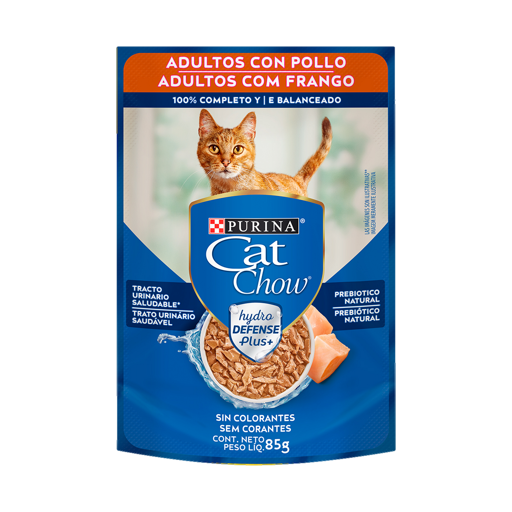 Embalagem de CAT CHOW® para Gato Adulto sabor frango ao molho, vista frontal