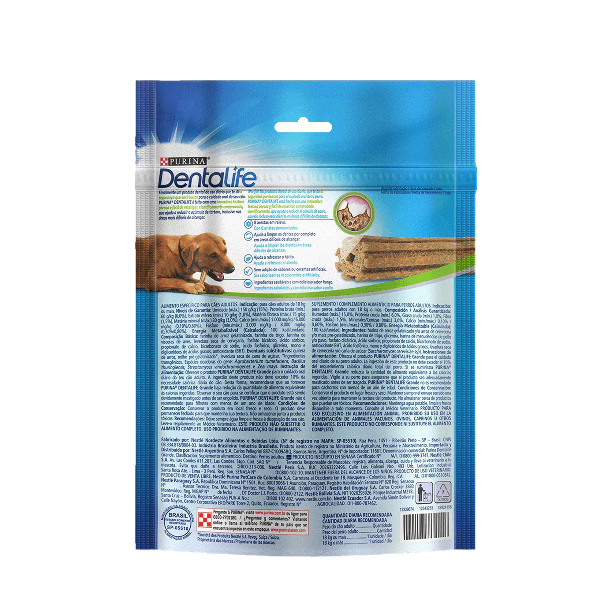 Embalagem de DENTALIFE Cães Adultos Médios Frango, vista traseira