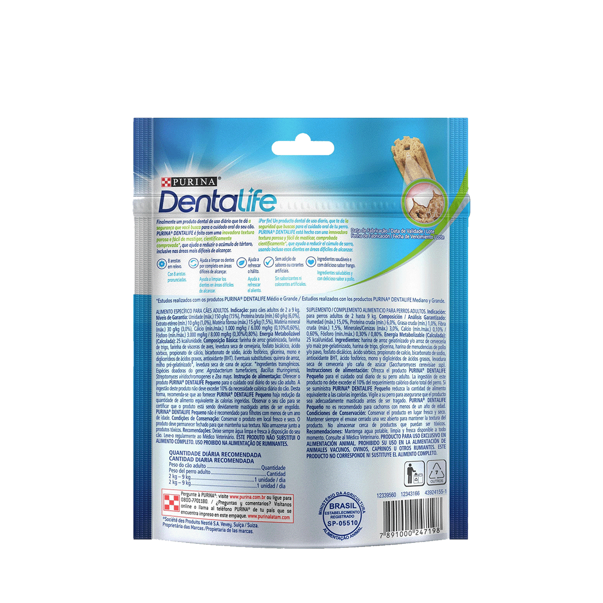 Embalagem de DENTALIFE Cães Adultos Pequenos Frango, vista traseira