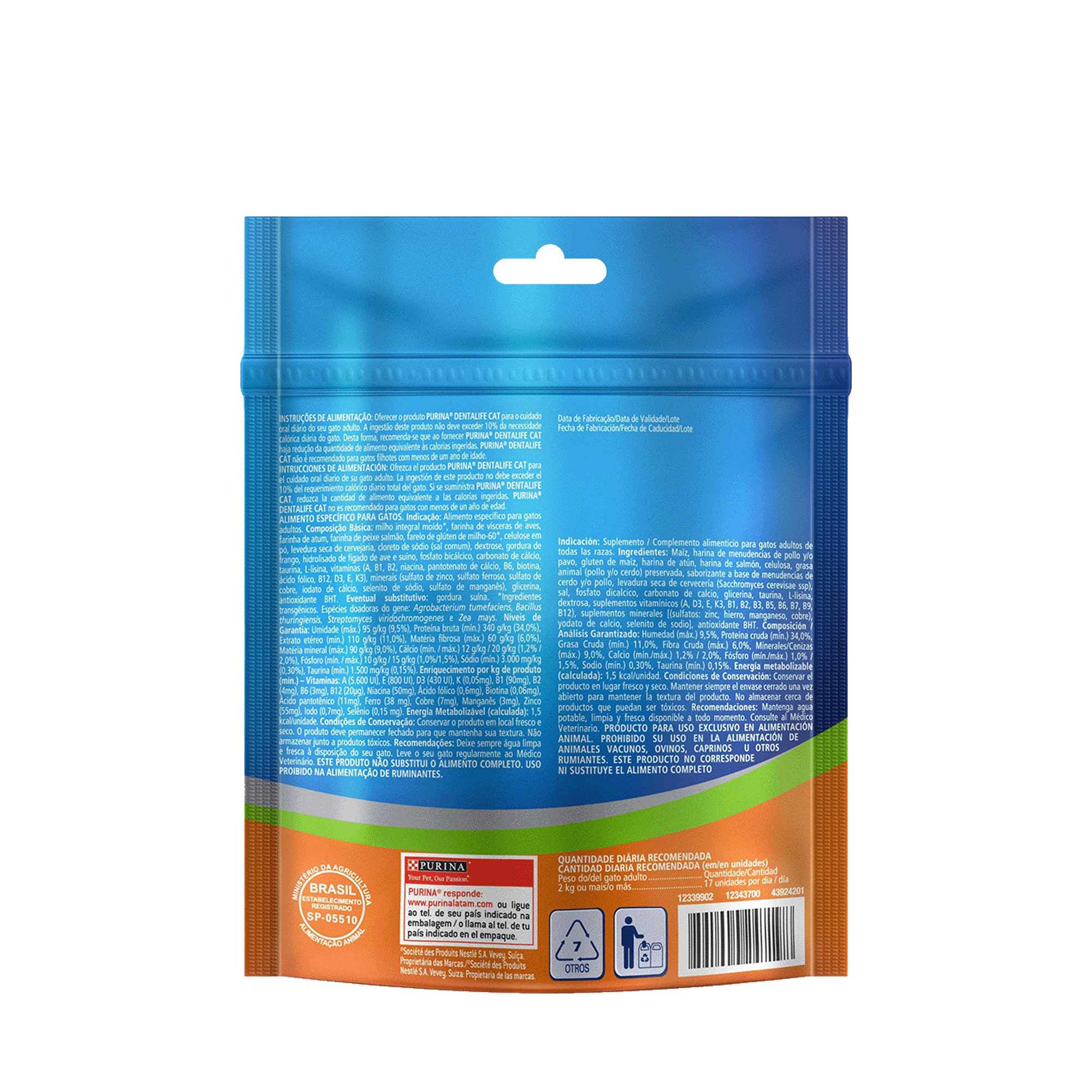 Embalagem de DENTALIFE Gatos Adultos Frango, vista traseira