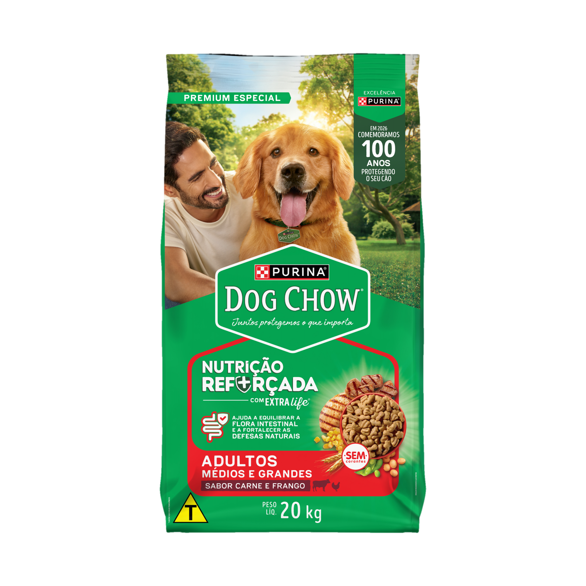 Embalagem de Dog Chow® Adultos Médios e Grandes sabor carne e frango, vista frontal