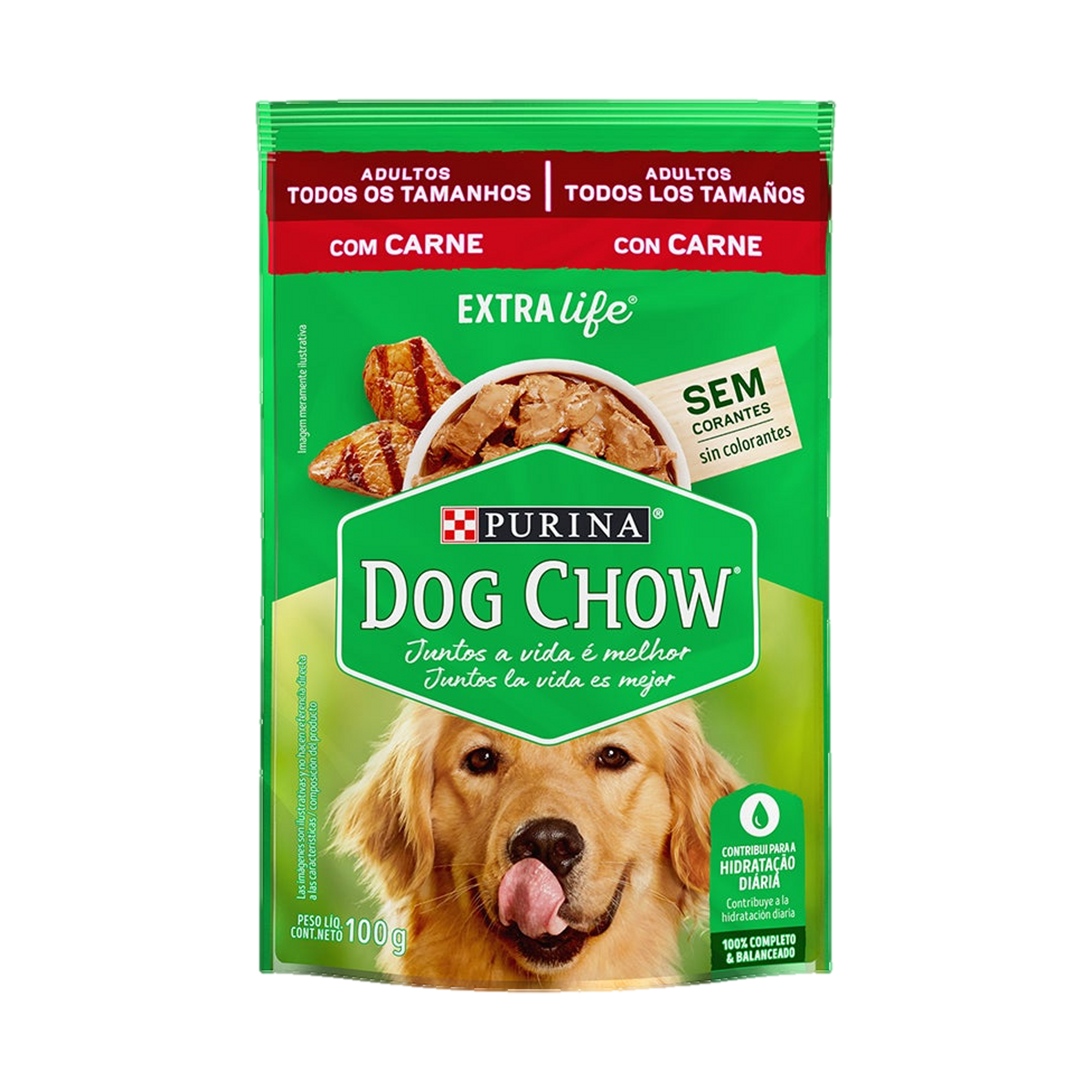 Embalagem de DOG CHOW® ExtraLife® Ração Úmida para Cão Adulto todos os tamanhos sabor carne, vista frontal