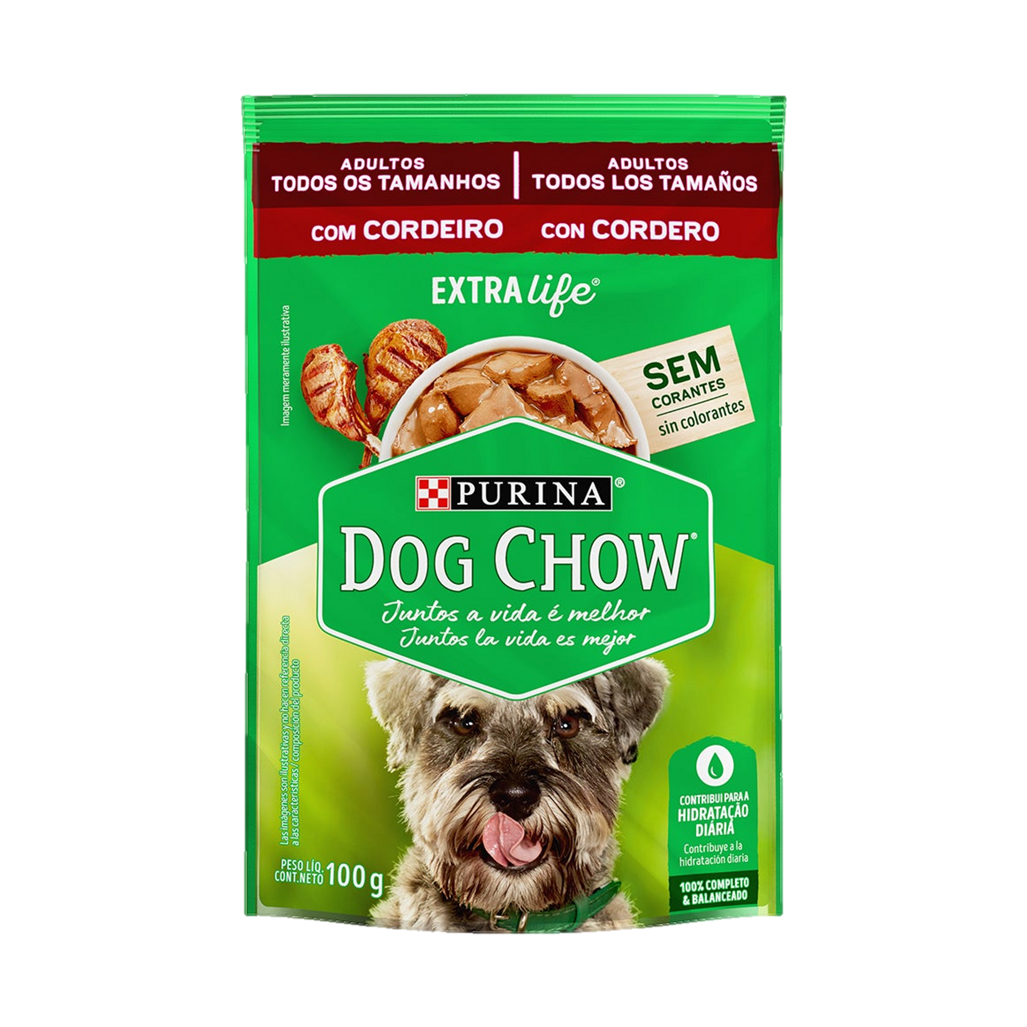 Embalagem de DOG CHOW® ExtraLife® Ração Úmida para Cão Adulto todos os tamanhos sabor cordeiro, vista frontal