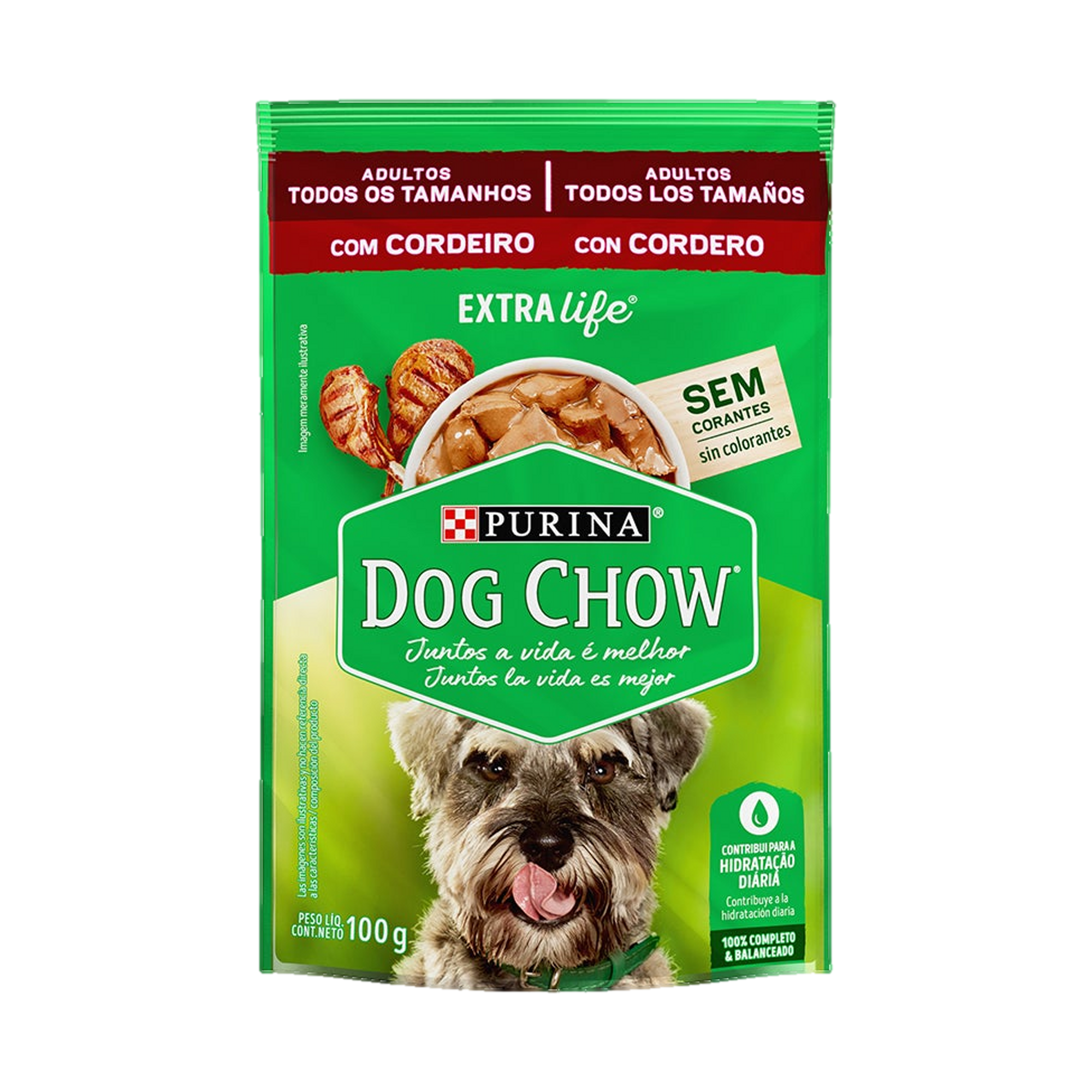 Embalagem de DOG CHOW® ExtraLife® Ração Úmida para Cão Adulto todos os tamanhos sabor cordeiro, vista frontal