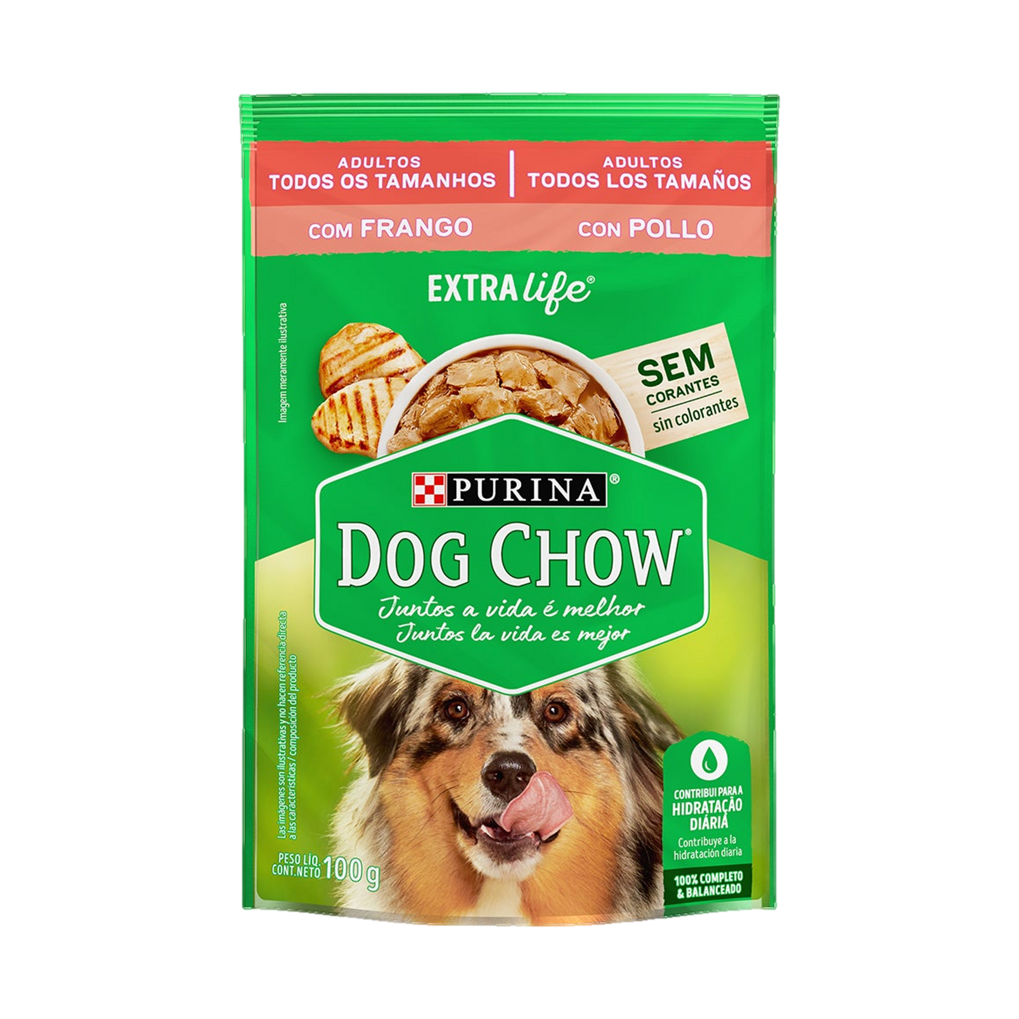 Embalagem de DOG CHOW® ExtraLife® Ração Úmida para Cão Adulto todos os tamanhos sabor frango, vista frontal