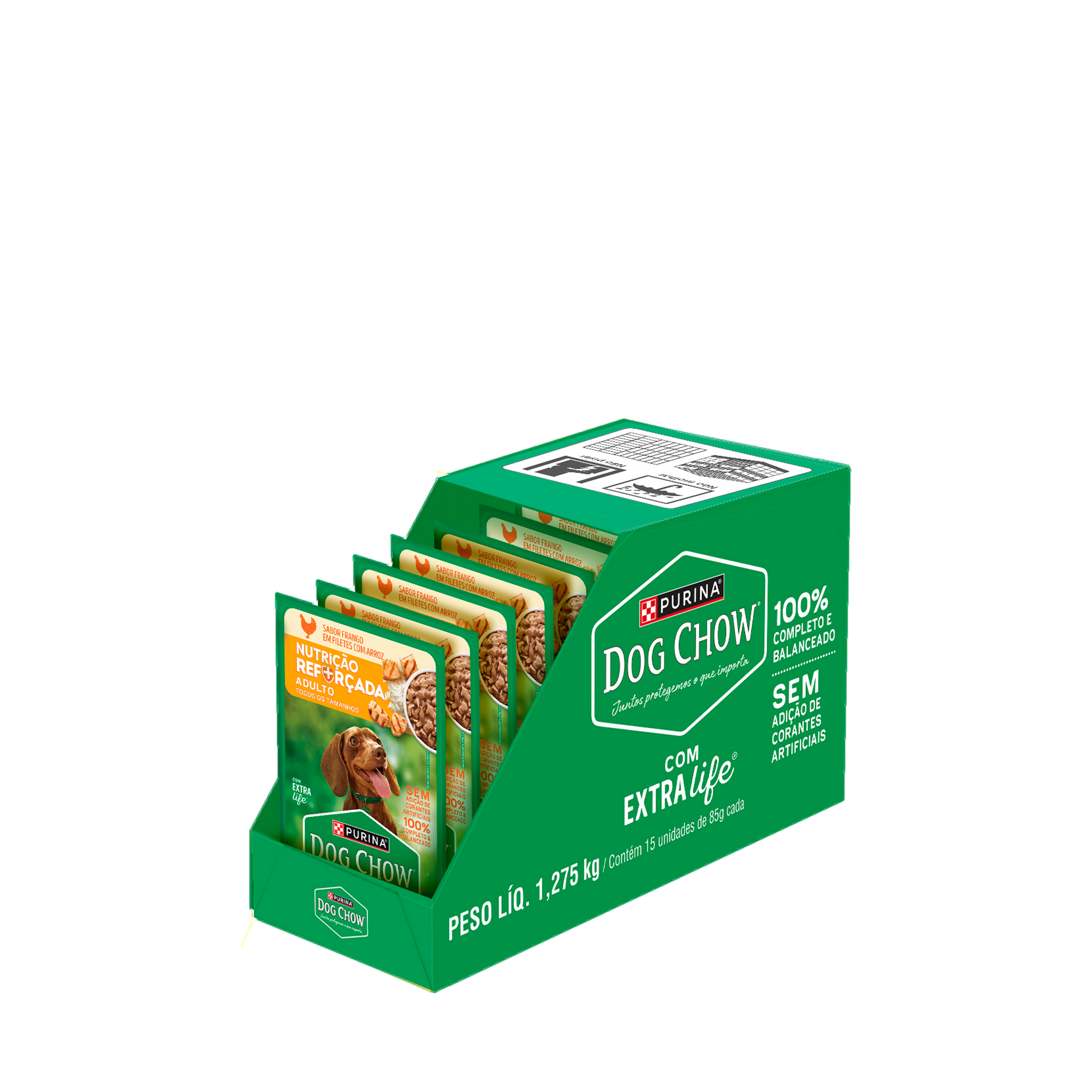 Embalagem múltipla de DOG CHOW® NUTRIÇÃO REFORÇADA ADULTO Sabor Frango em Filetes com Arroz 85g