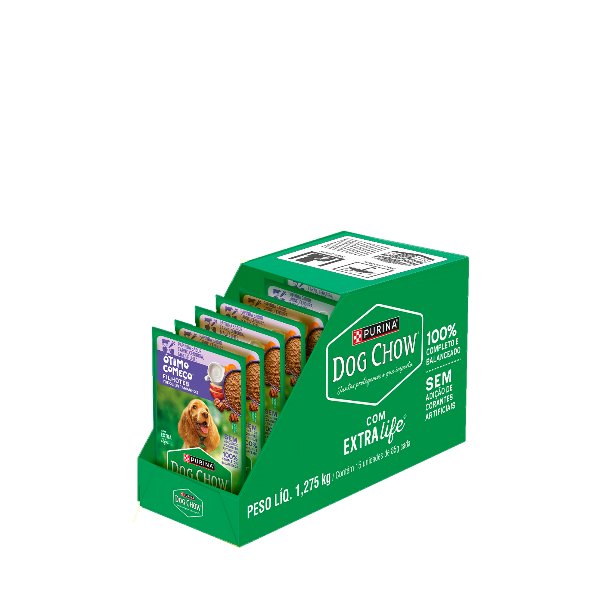 Embalagem múltipla de DOG CHOW® ÓTIMO COMEÇO® FILHOTES Papinha Sabor Carne, Cenoura, Maçã e Leite 85g