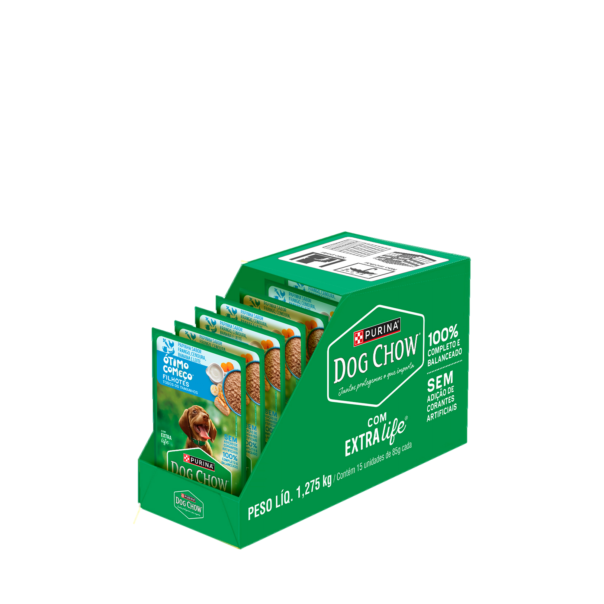 Embalagem múltipla de DOG CHOW® ÓTIMO COMEÇO® FILHOTES Papinha Sabor Frango, Cenoura, Banana e Leite 85g