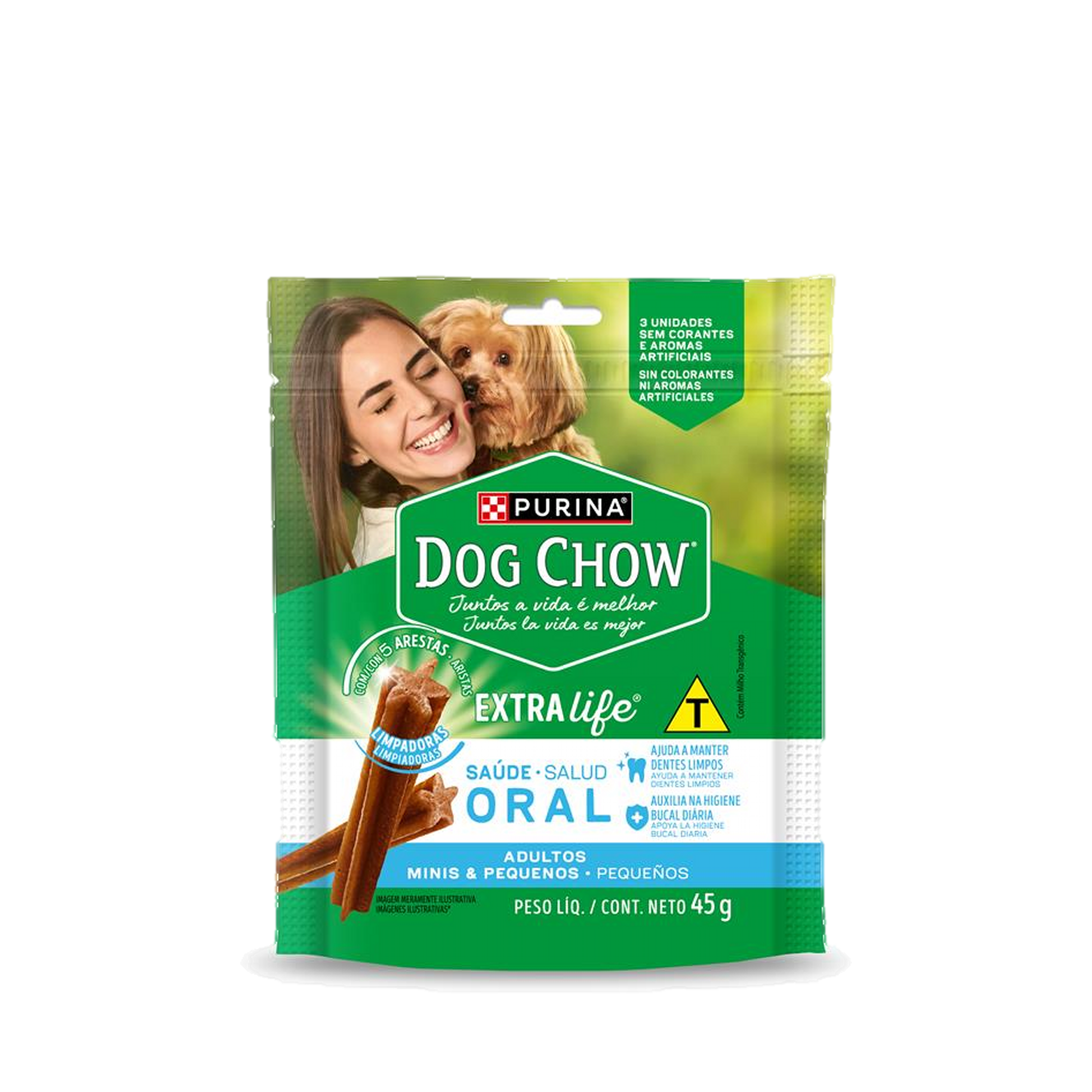 Embalagem de Dog Chow® Saúde Oral petiscos para cães adultos, vista frontal