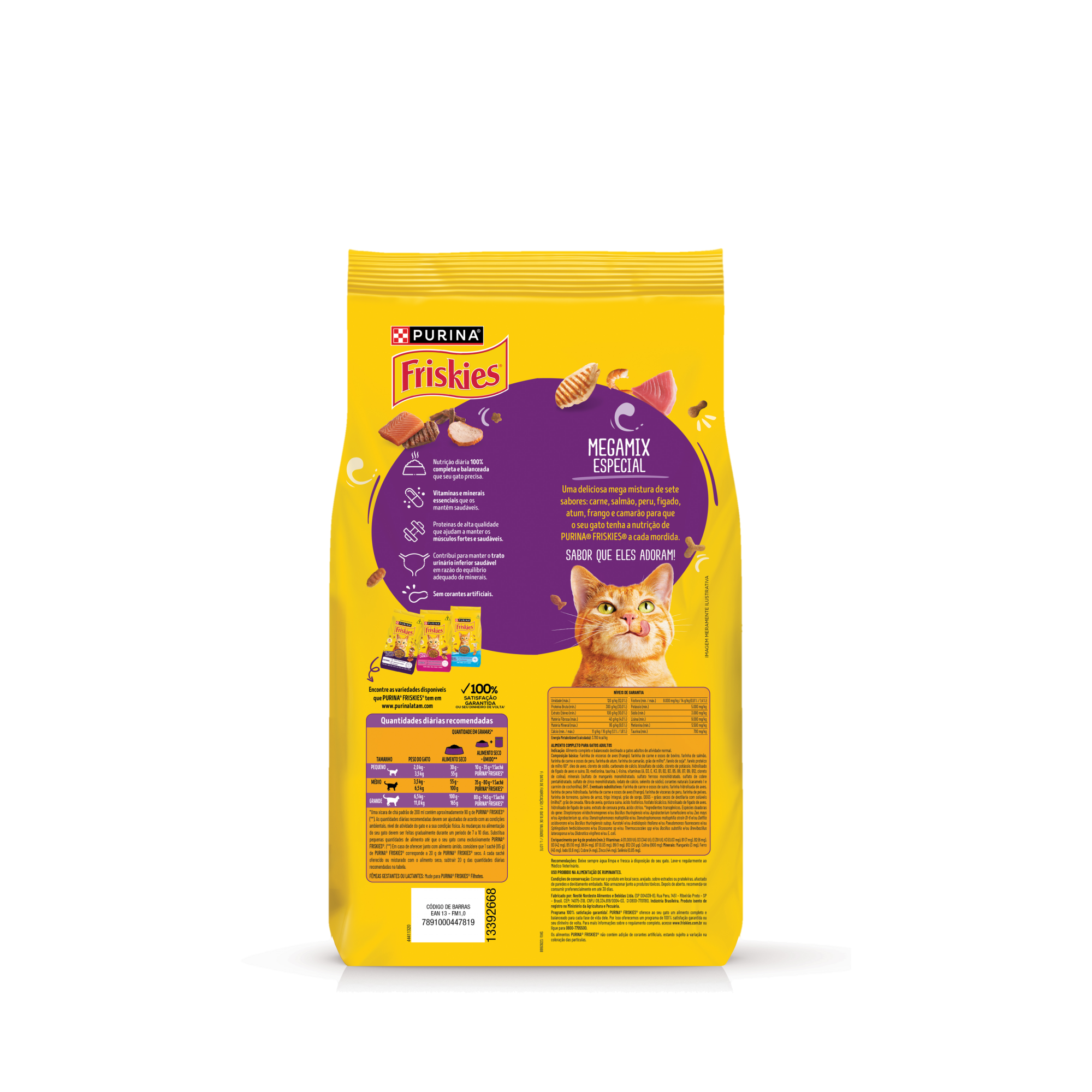 Embalagem de Friskies® Megamix para gatos adultos, vista traseira