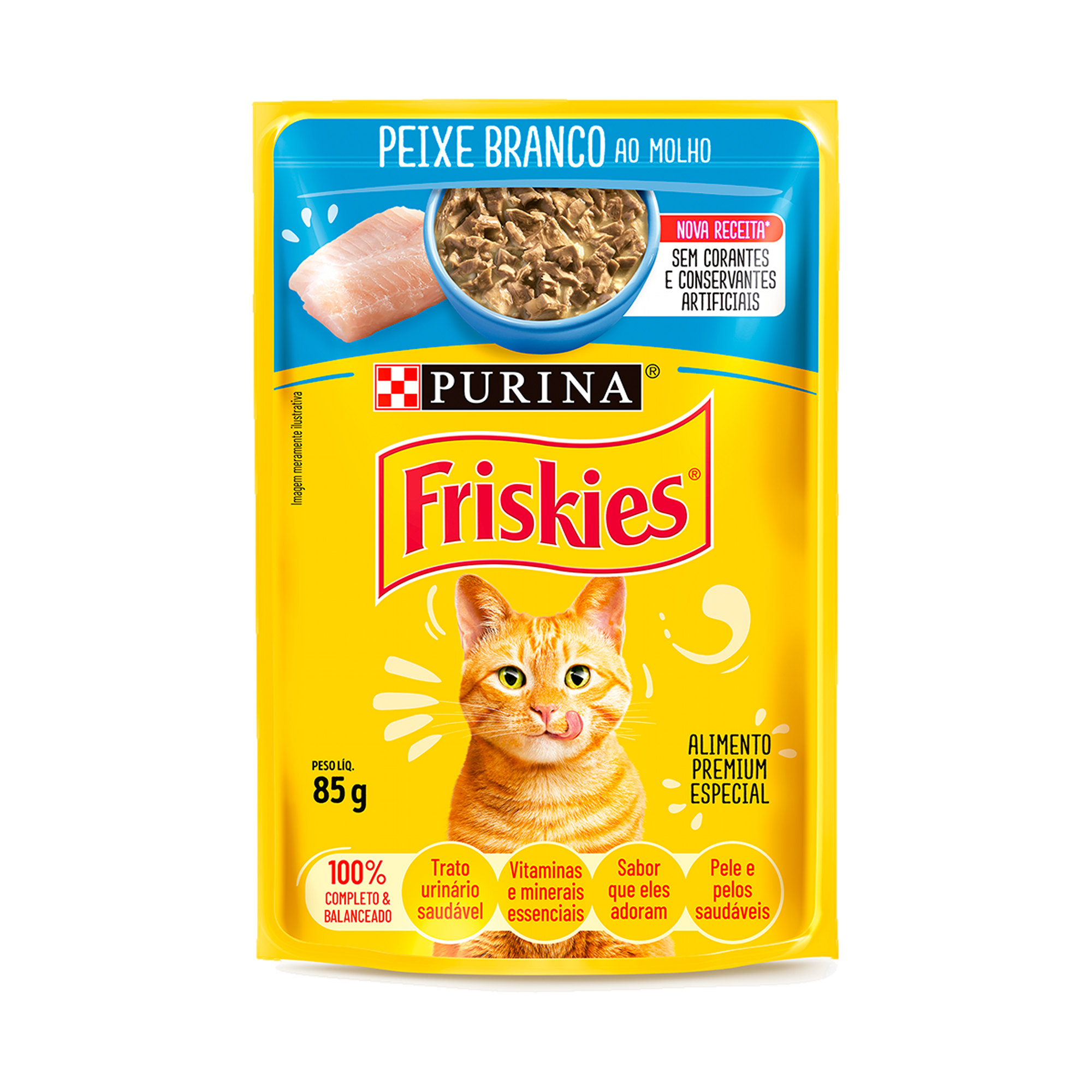 Embalagem de Friskies® Peixe Branco ao molho, vista frontal
