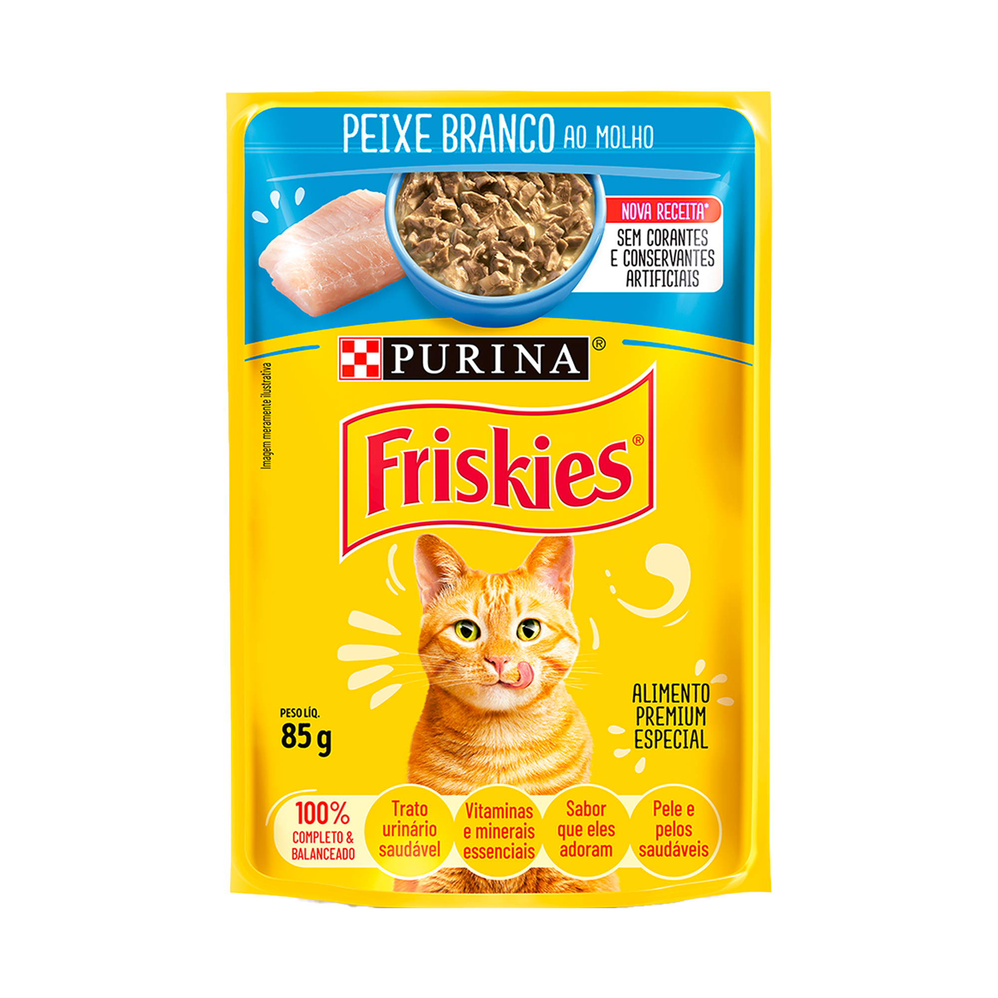 Embalagem de Friskies® Peixe Branco ao molho, vista frontal