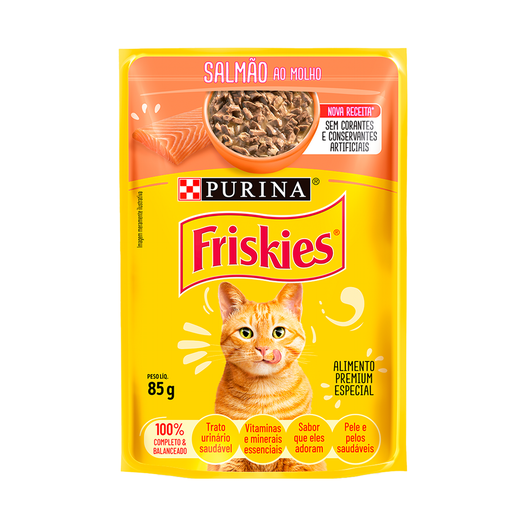 Embalagem de Friskies® Salmão ao molho, vista frontal