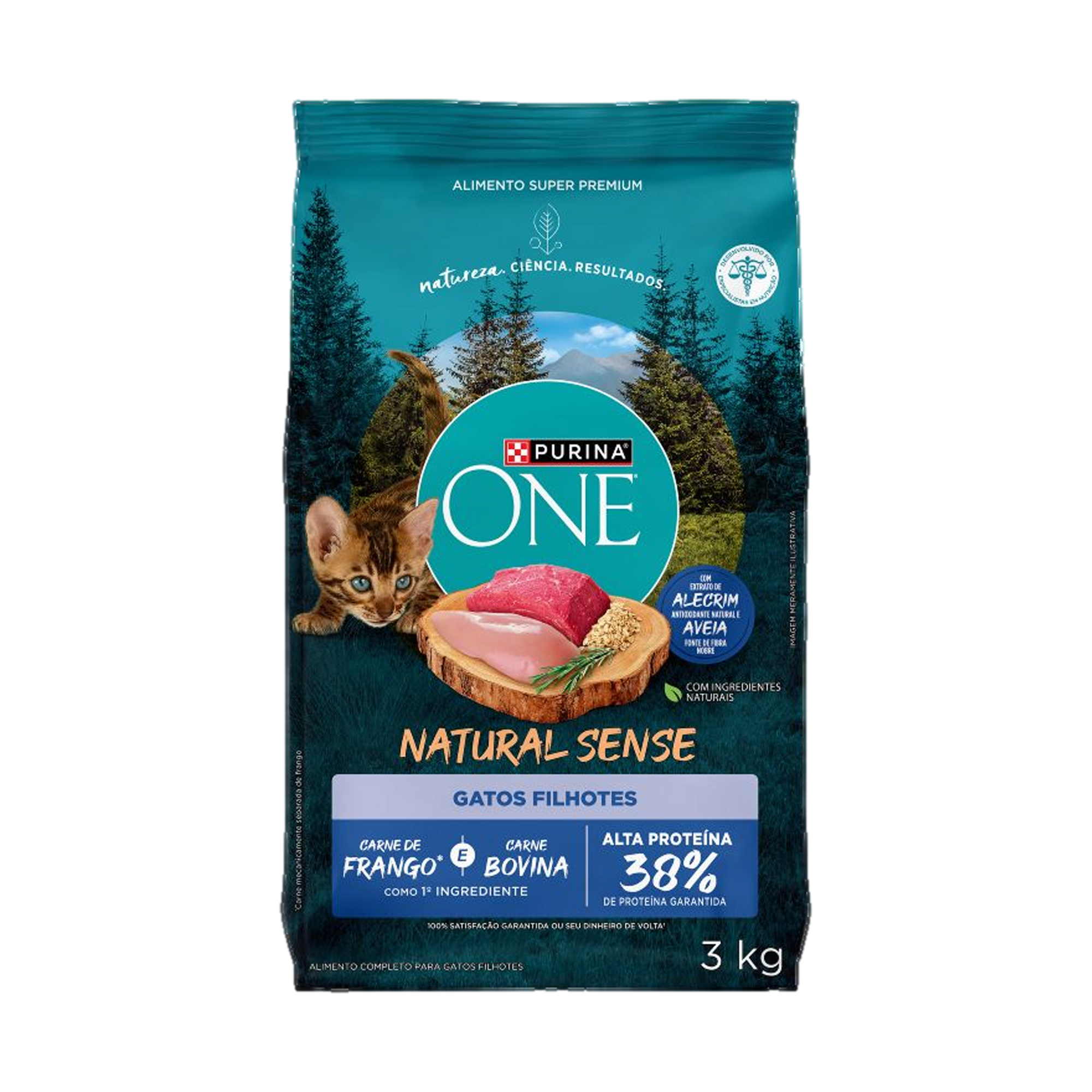 Embalagem de PURINA ONE® Natural Sense Gatos Filhotes sabor Frango e Carne, vista frontal