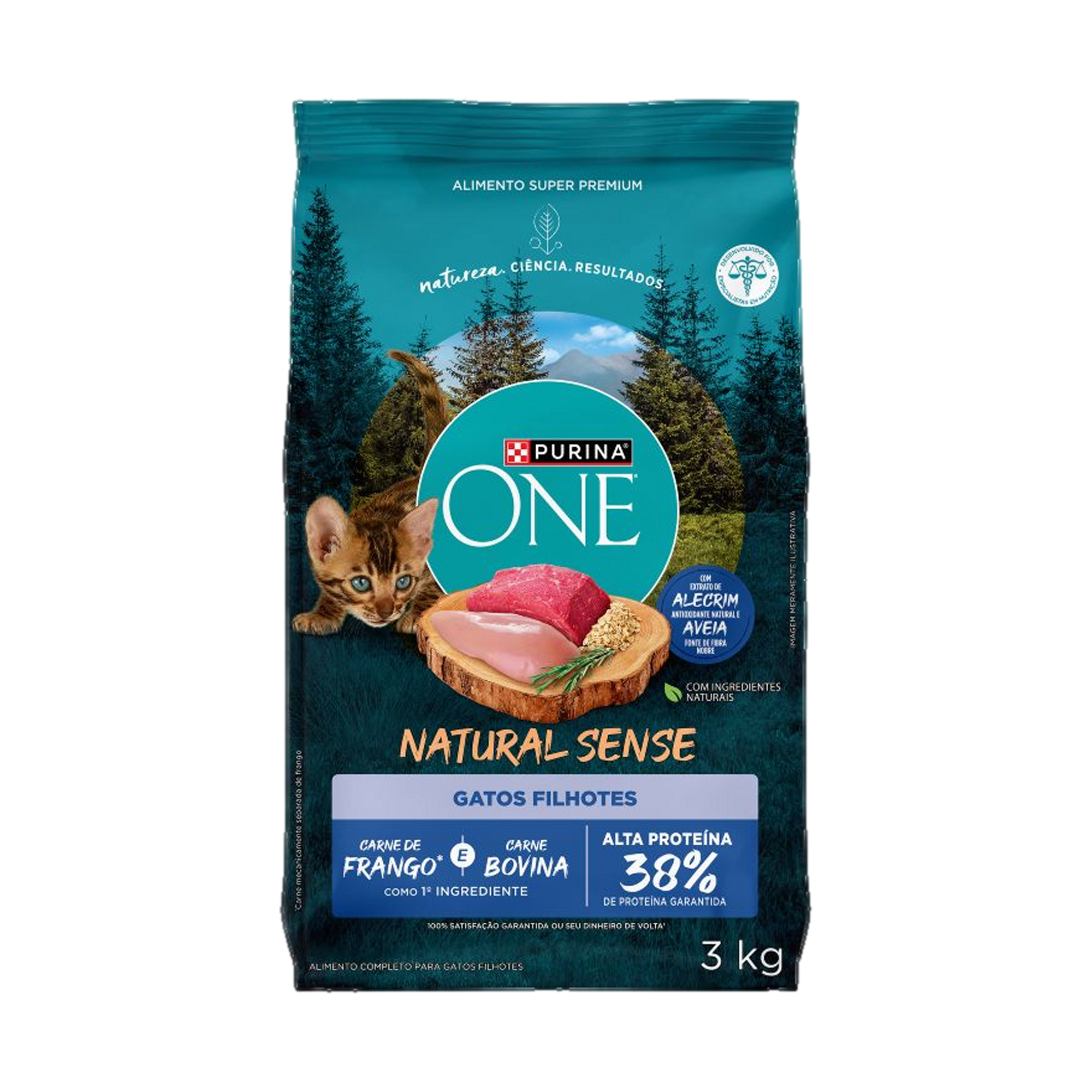 Embalagem de PURINA ONE® Natural Sense Gatos Filhotes sabor Frango e Carne, vista frontal